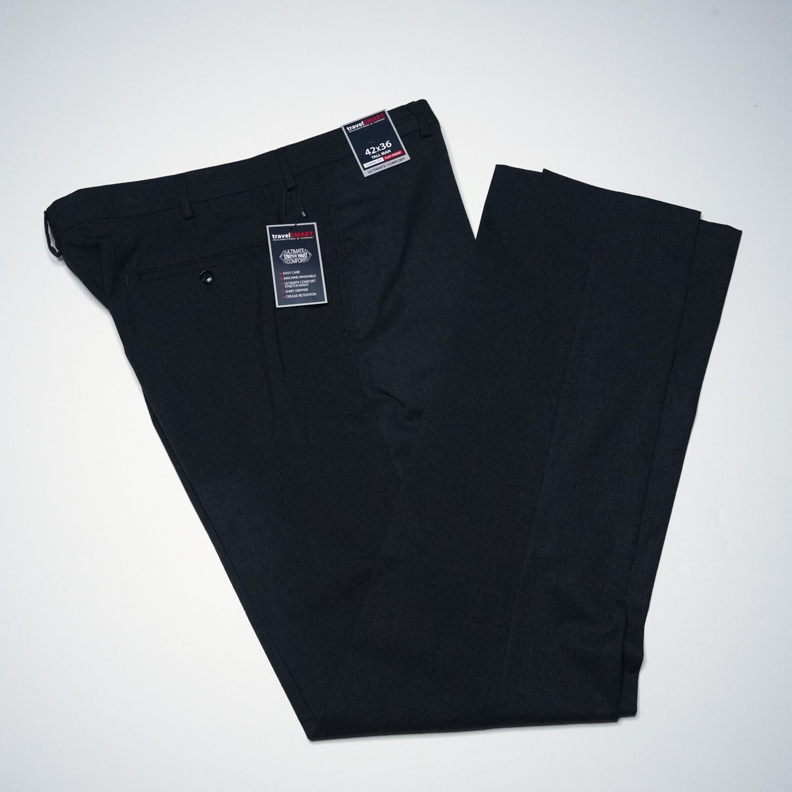 Roundtree Yorke TravelSmart Pants XLT 42″x36 Tall Charcoal Easy Care Comfort NWT
