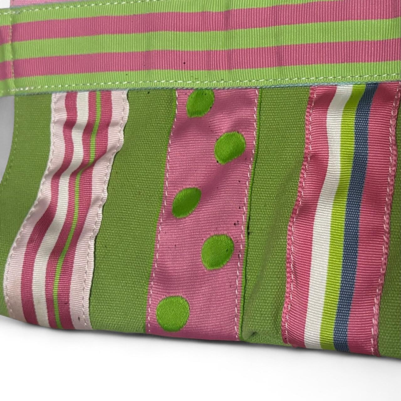 Vintage 90s Quacker Factory Fun Pastel Spring Striped Polka Dot Pattern Tote Bag