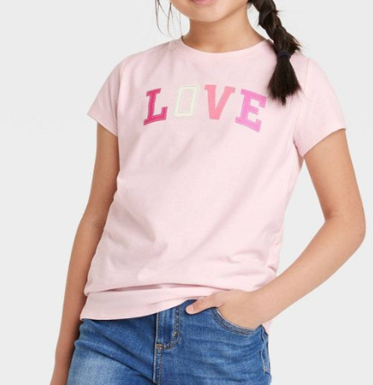 NEW Cat & Jack Girl’s Love Graphic Print T-Shirt Pink Size Large (10-12)