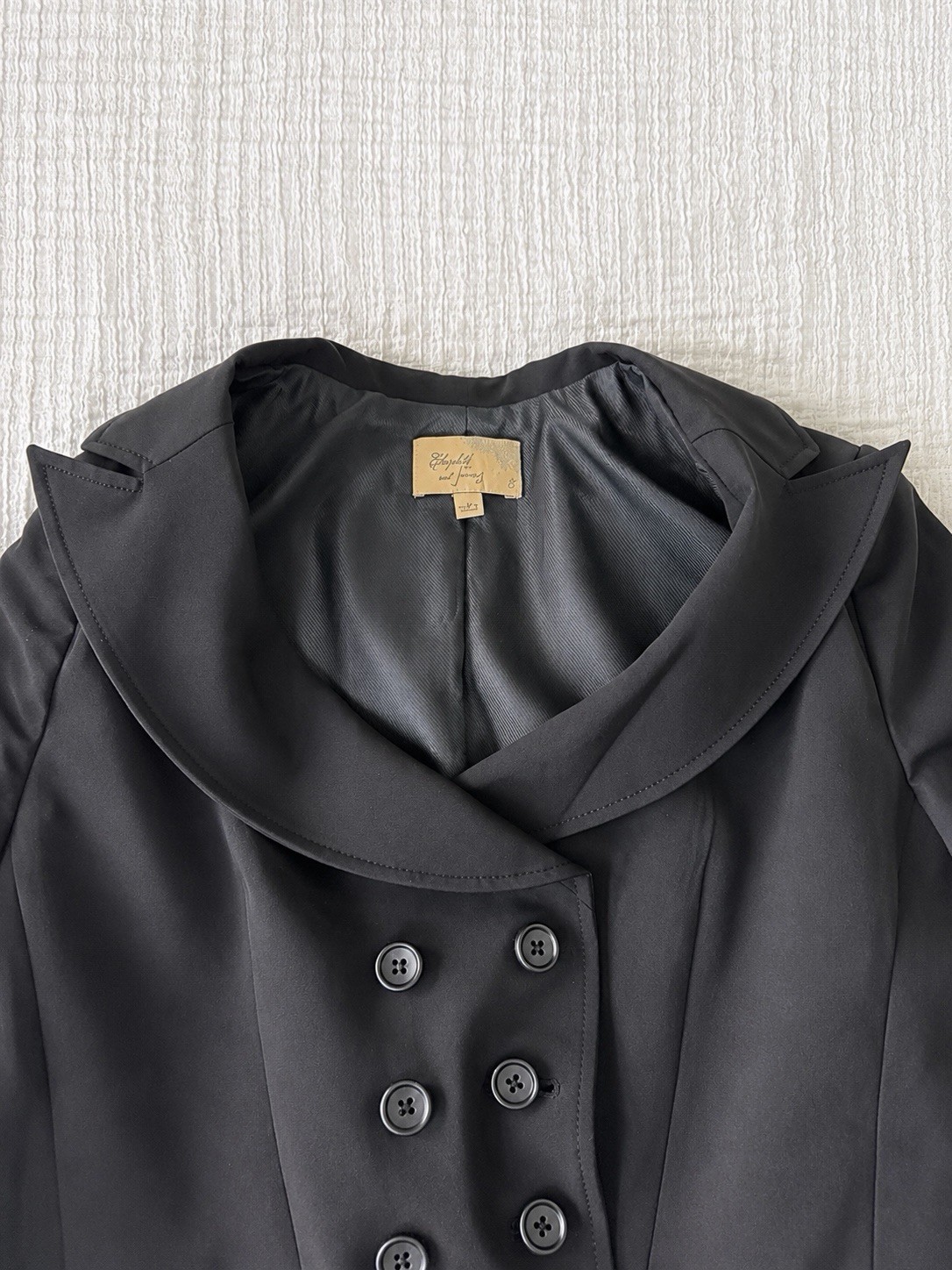 Elizabeth and James Black Double-Breasted Ruched Sleeve Blazer Jacket Size 8