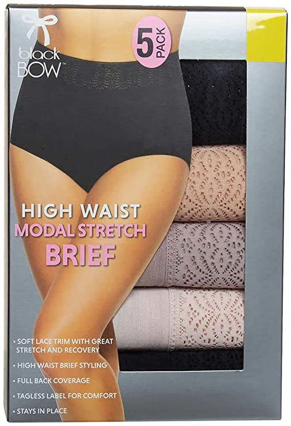 NEW Black Bow Women’s 5 Pack High Waist Modal Brief All Sizes!