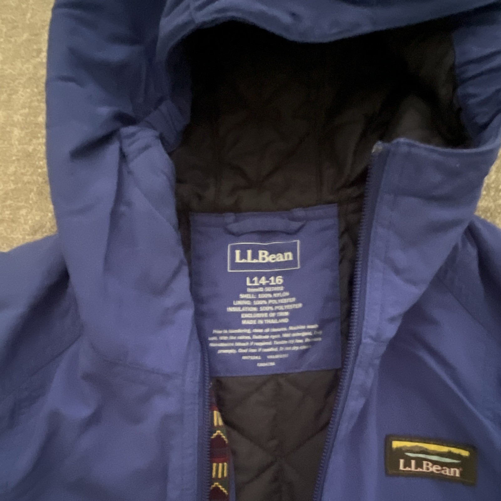 L.L.Bean Kids Blue Hooded Insulated Full Zip Quilted Nylon Jacket L 14-16