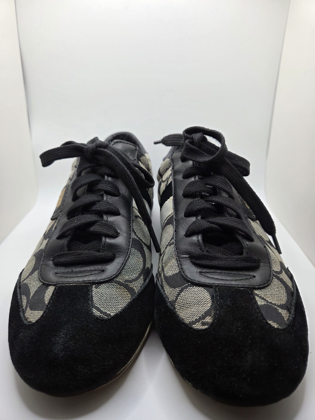 Y2K Coach Joss Sig. Monogram Canvas/Suede Sneakers Black/Gray Q293 Women’s 8.5
