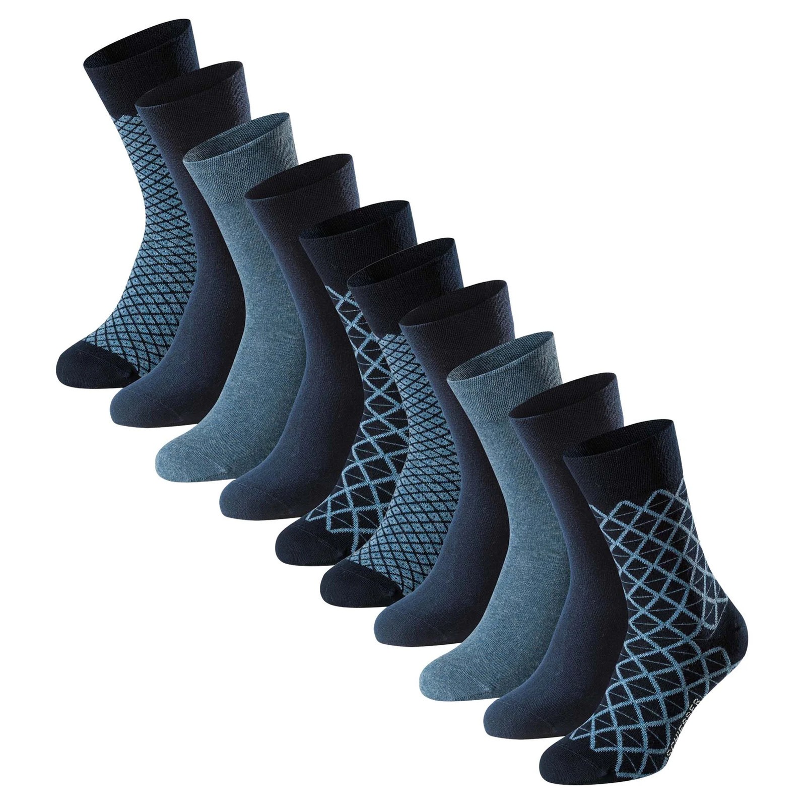 Schiesser Men’s Socks, 10 Pack – “Bluebird”, Cotton Mix, Solid/Patterned …