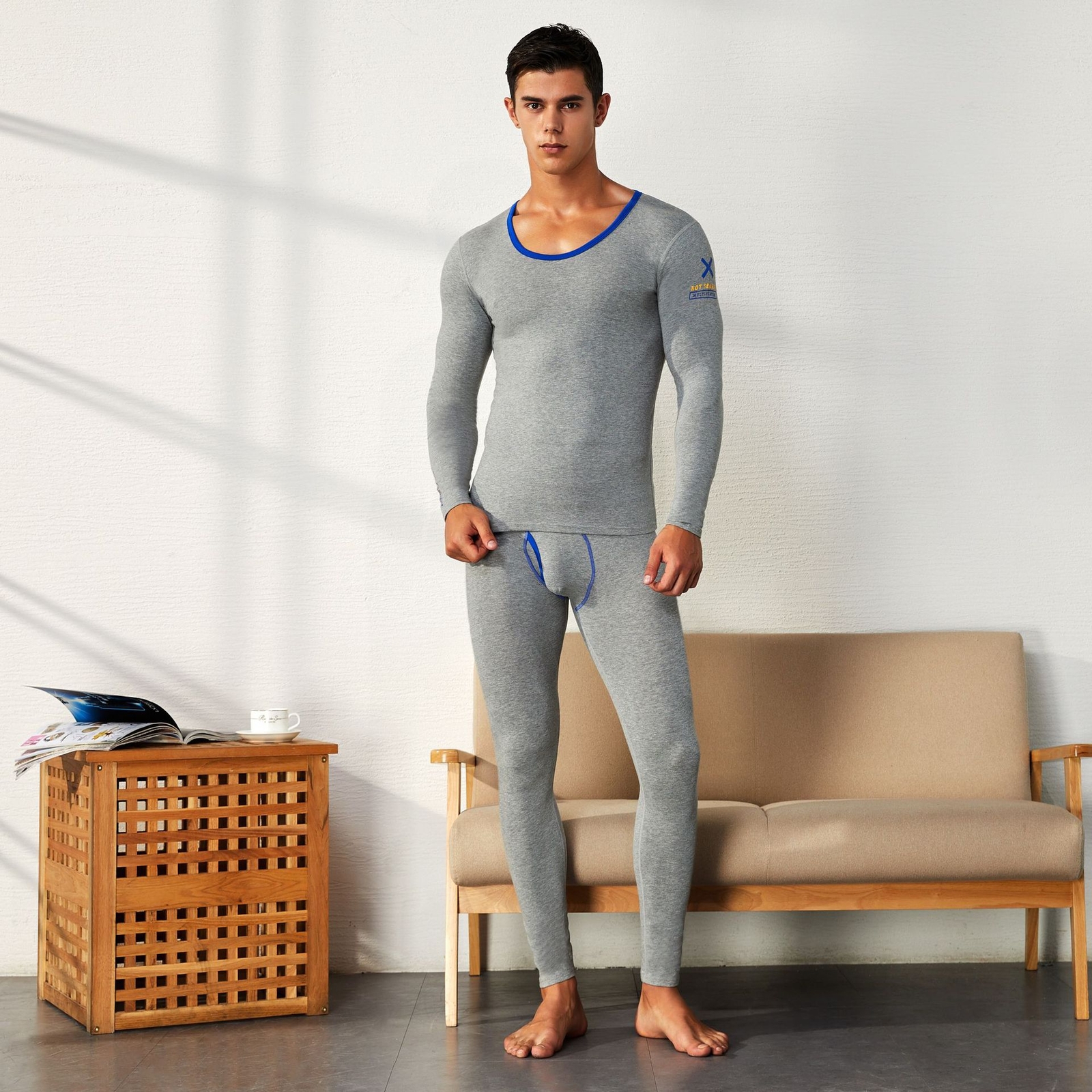 Mens Long Underwear Set Bottom and Top Thermal Long Johns Fleece Lined Suit