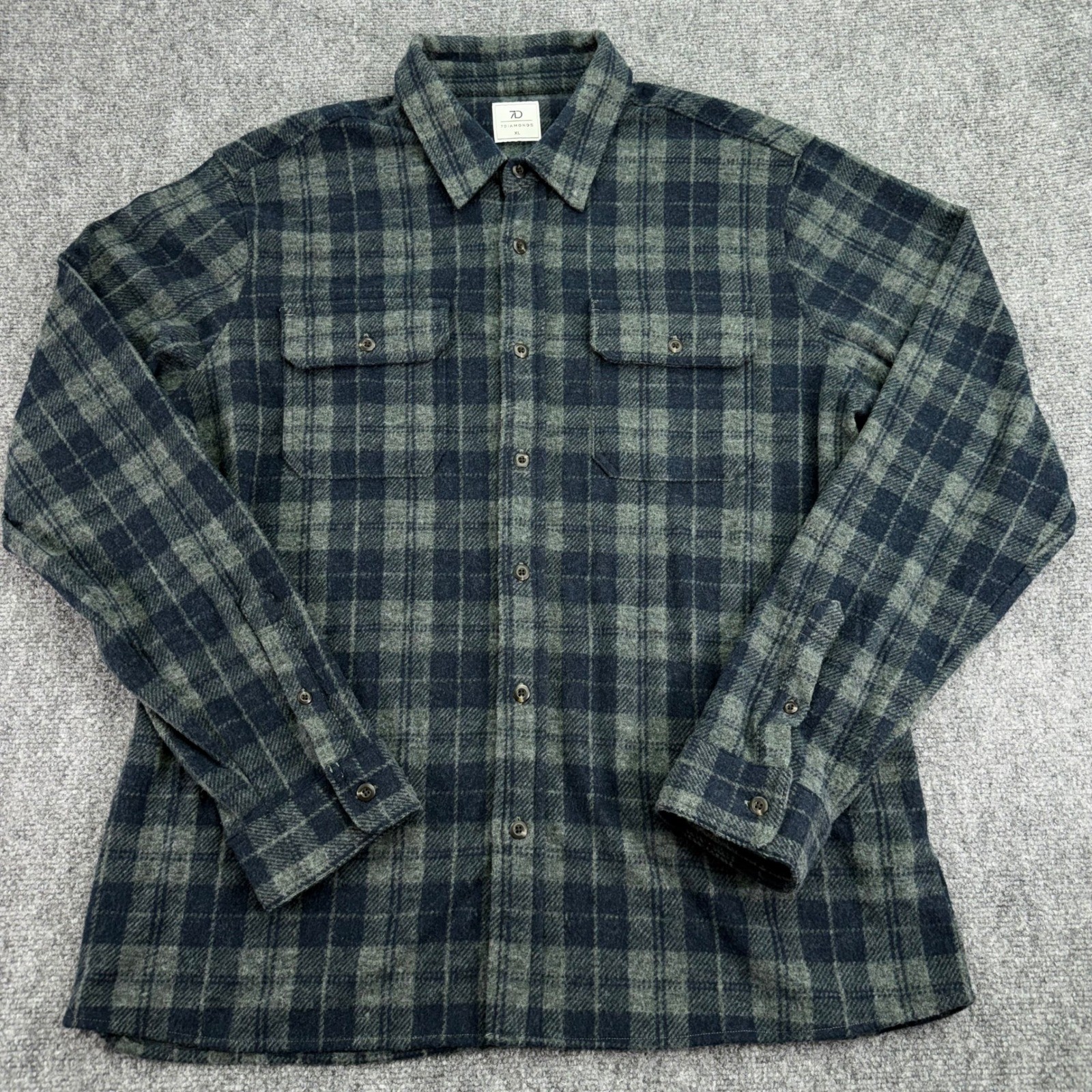 7 Diamonds Flannel Shirt Mens XL Grey Navy Plaid Generation Soft Poly Spandex