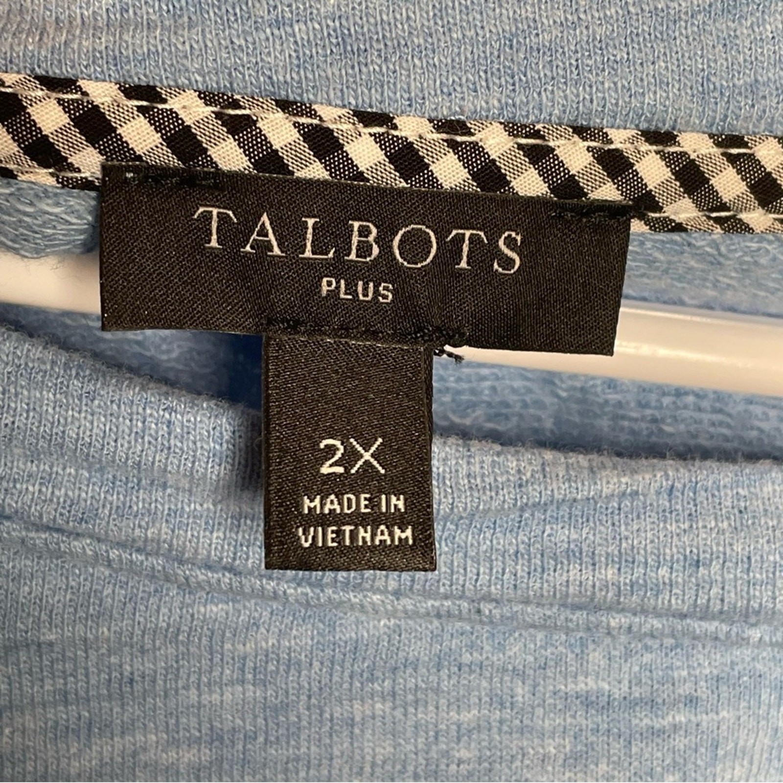 Talbots Woven Back Pullover Gingham Sweater 100% Cotton Crew Neck in Blue 2X