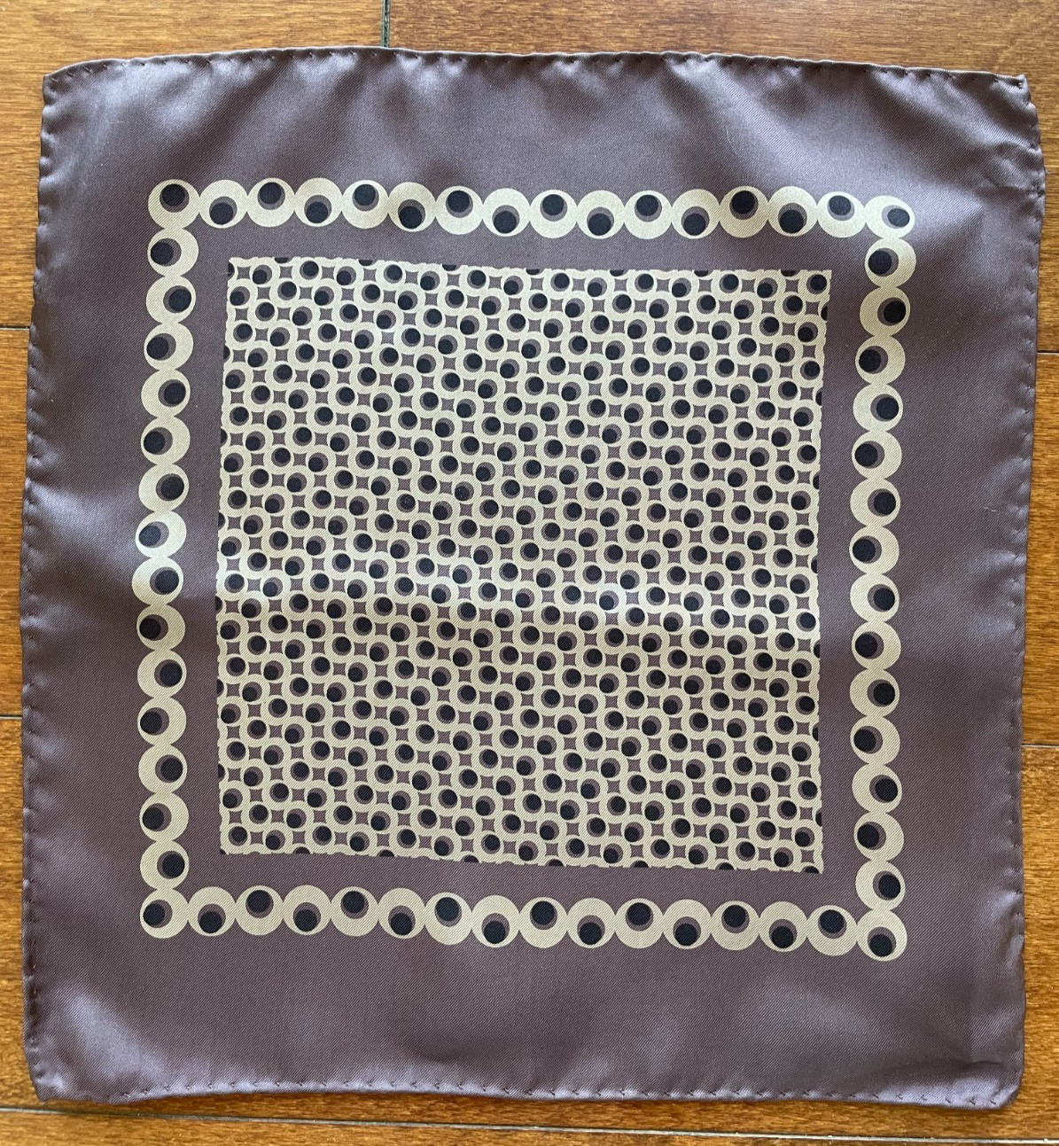 Brown Beige & Black Olive-In-Martini Print 100% Silk Pocket Square/Hanky