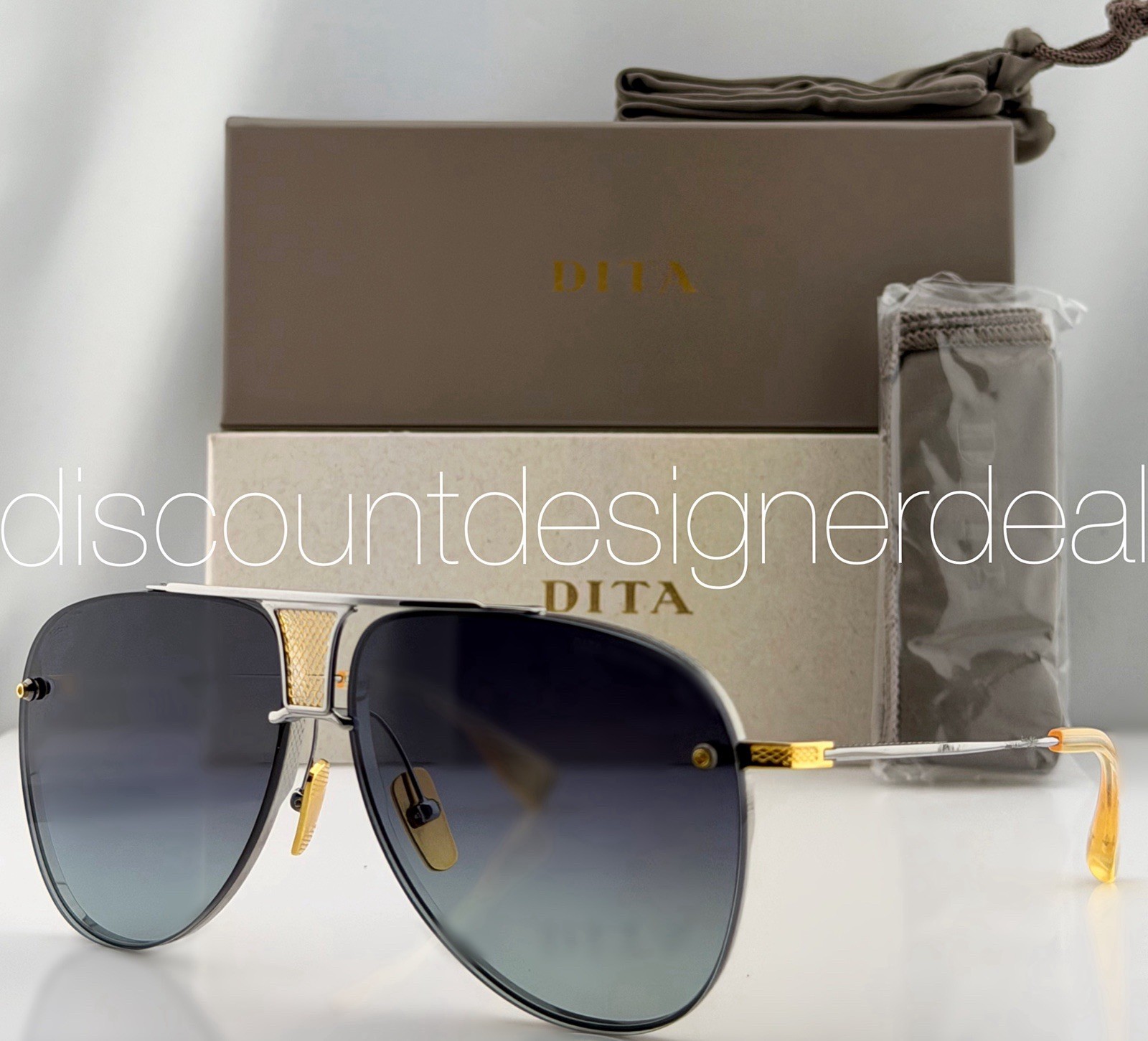 DITA Decade Two Sunglasses Silver Gold Gray Gradient 62mm DRX-2082-A-SLV-GLD NEW