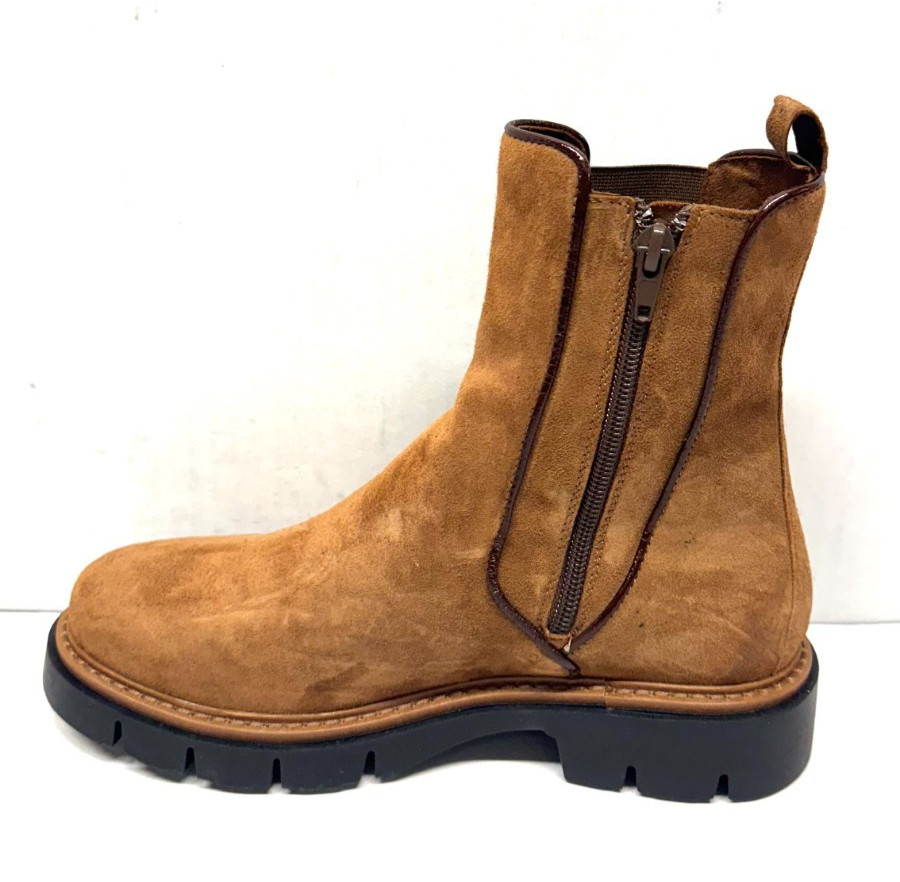 MIZ MOOZ NUBUCK LEATHER BOOTS SIDE ZIP ELASTIC GORE CAMEL 37EU / 7US # Z-170
