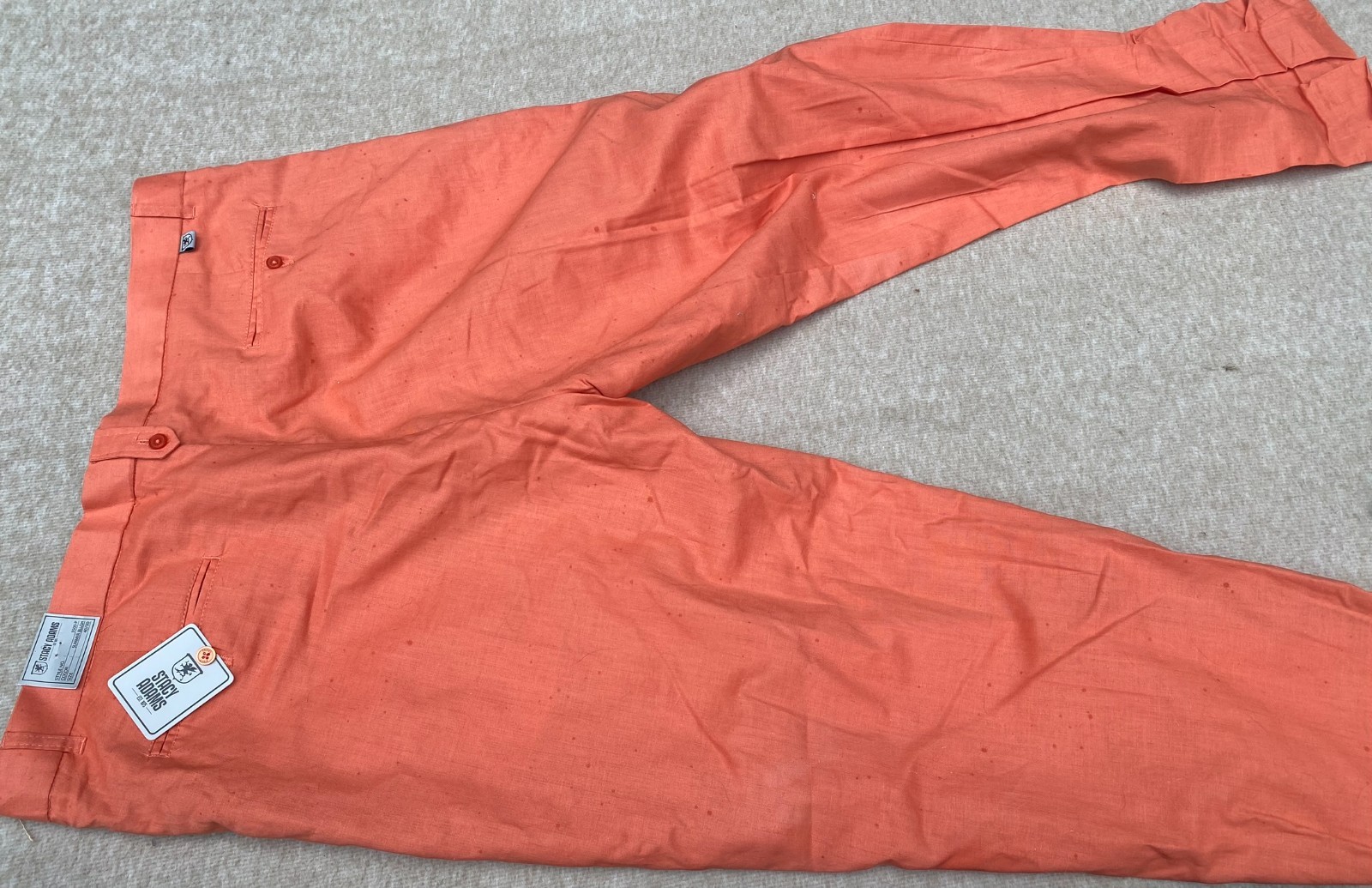 Mens Linen Blend Pants Orange Coral 40×30 Summer Preppy Resortwear New