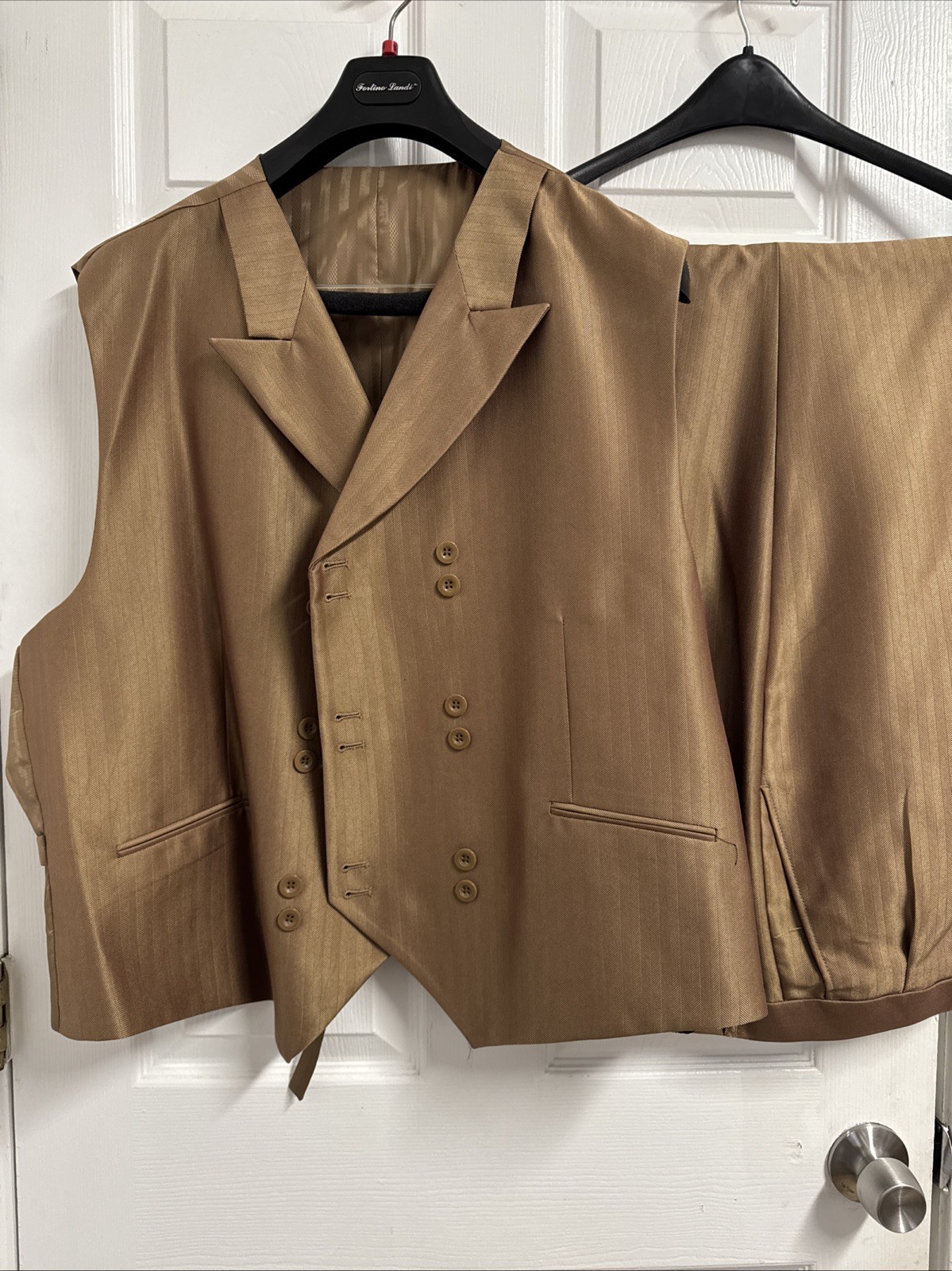 Fortino Landi 3PC Men’s Double Button Vested Fashion Suit Brown Tan 52R/46W NWT