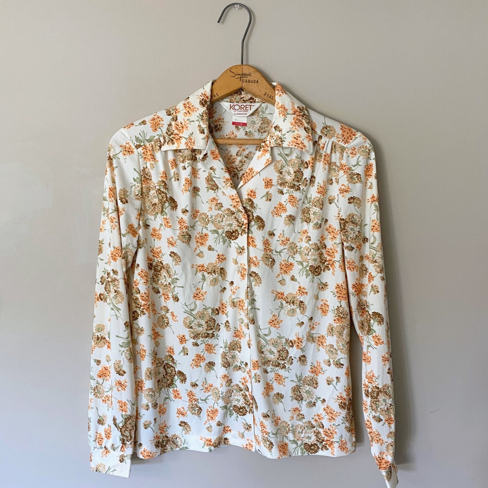 Vintage 70s Beige/Brown/Orange Prairie Floral Button Down Shirt – 39 Chest