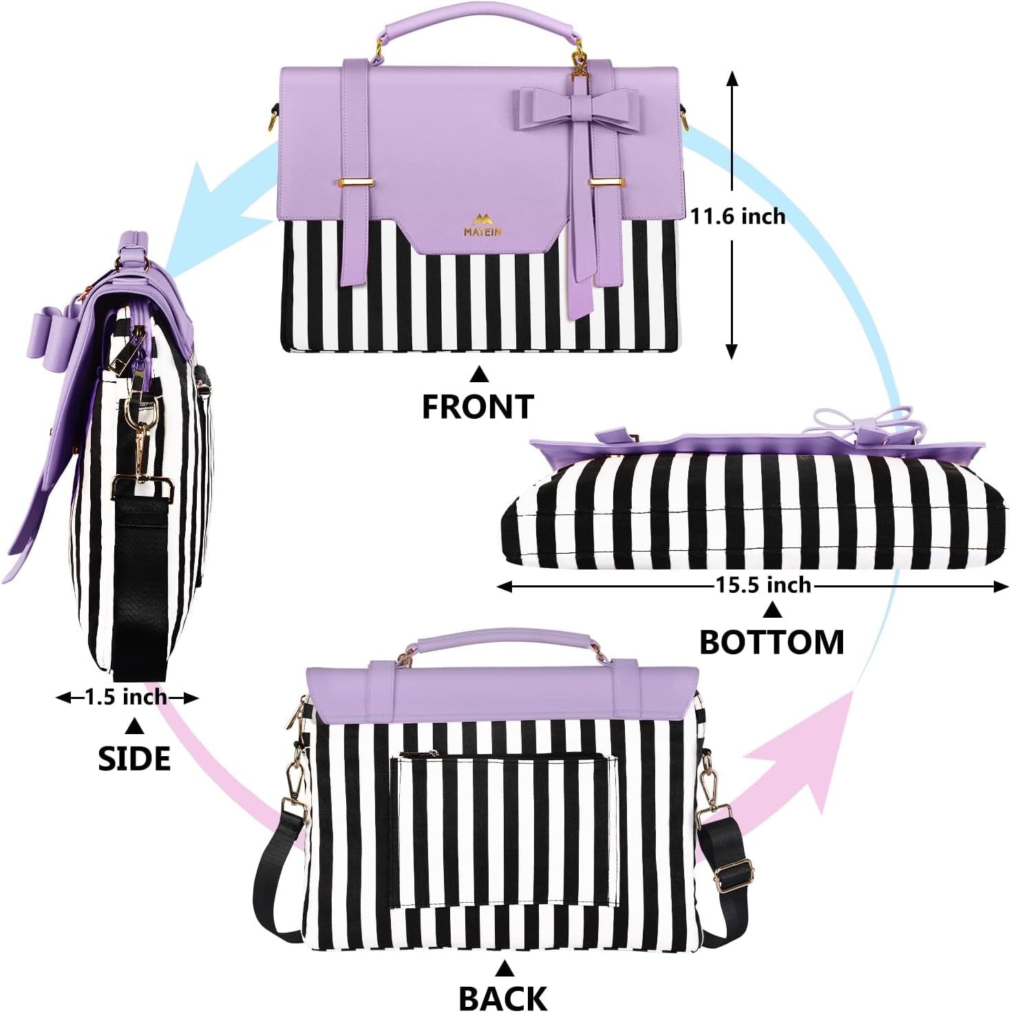 Laptop Tote Bag, 15.6 Inch PU Leather Crossbody Shoulder Handbag for Women, Purp