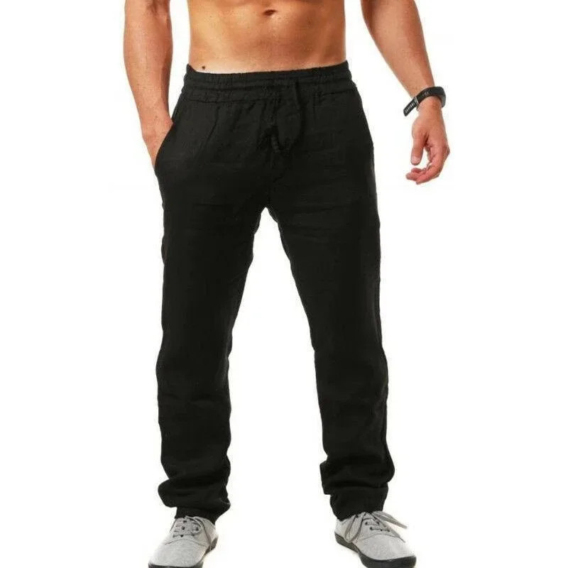 Spring/Summer New 9 Colors Men’s Solid Color Cotton Linen Pants Autumn