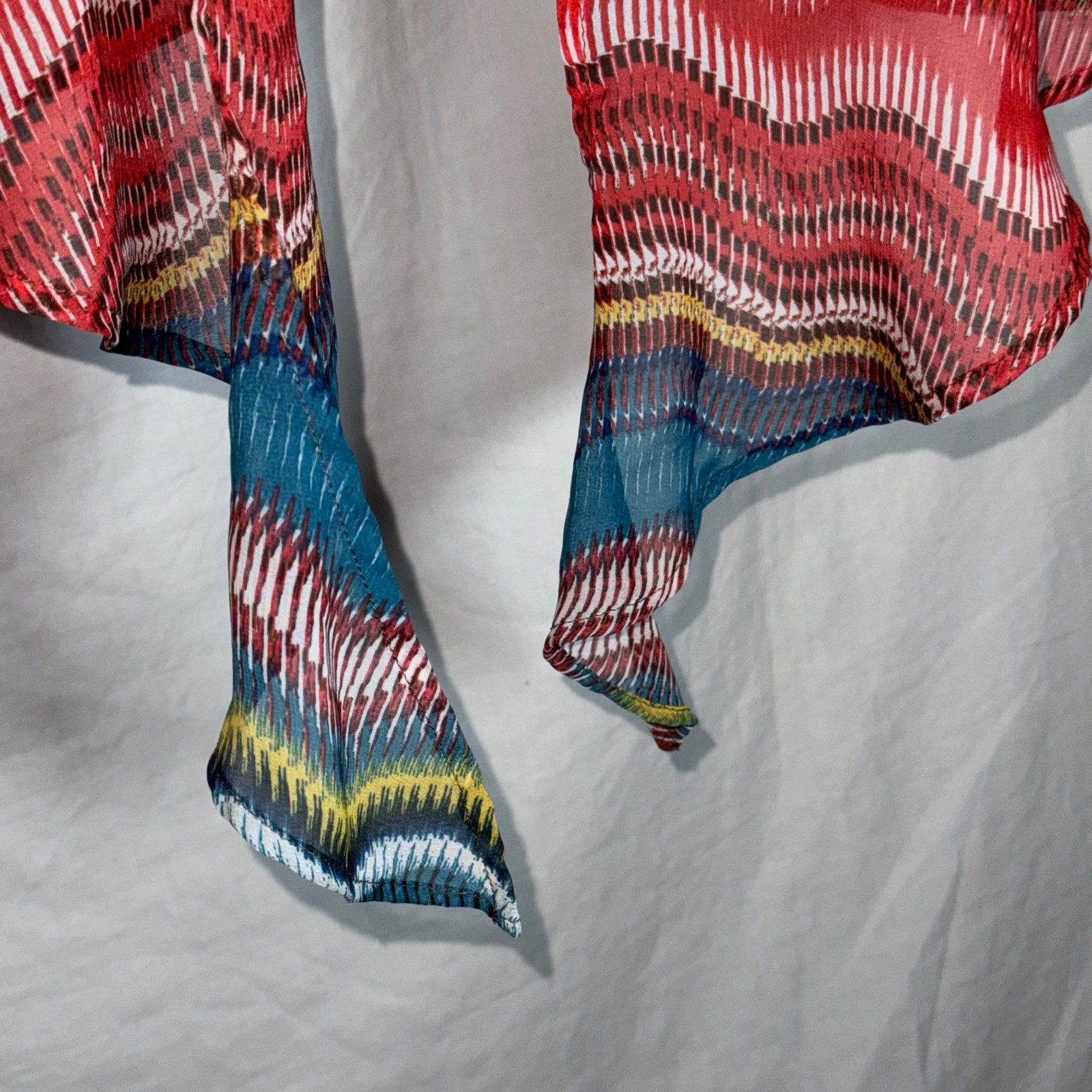 Boho Cold Shoulder Blouse Multi Color Chiffon Button Down Womens Size Medium