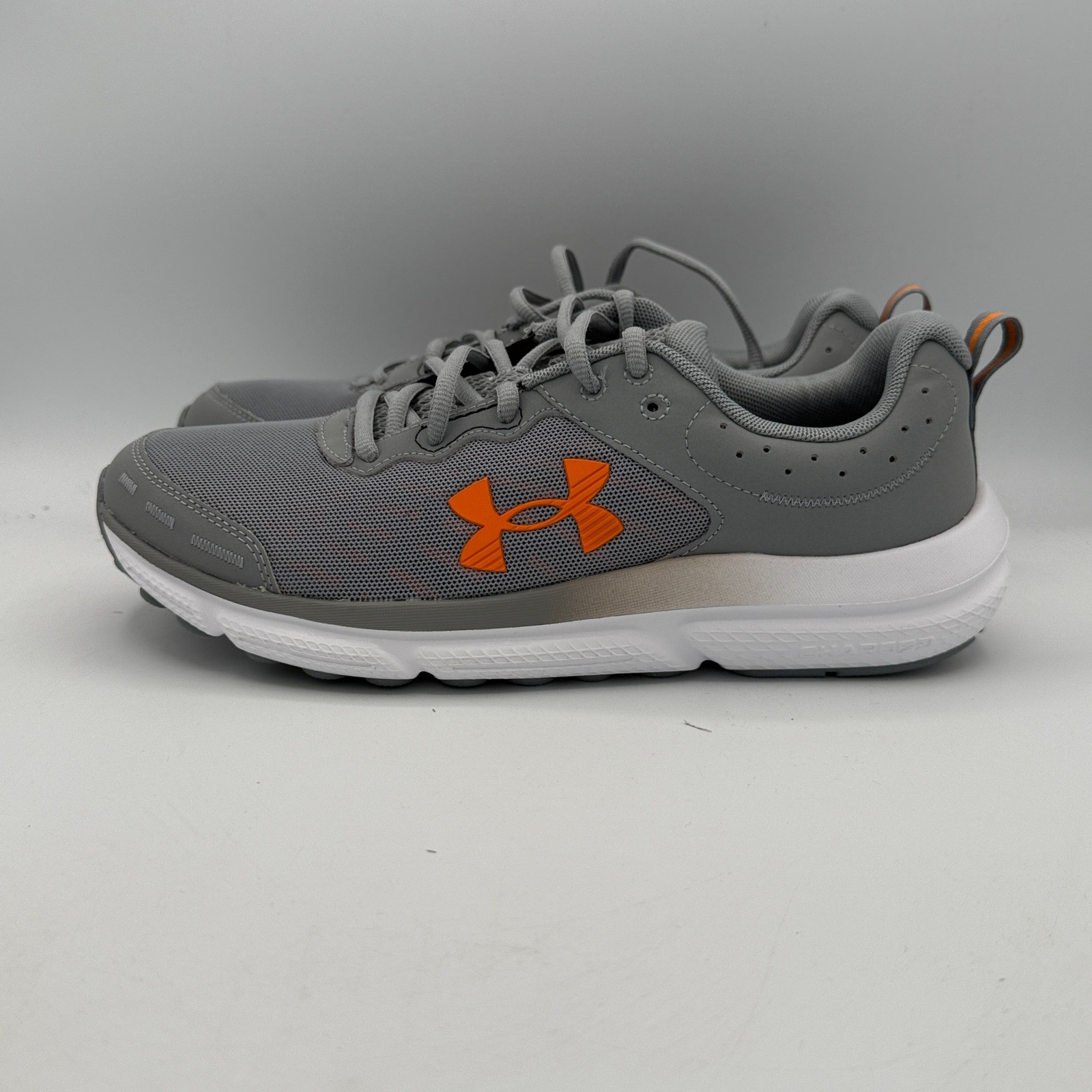 Under Armour Charged Assert 10 Shoes Mens 8.5 Grey Orange Running 3026175-105