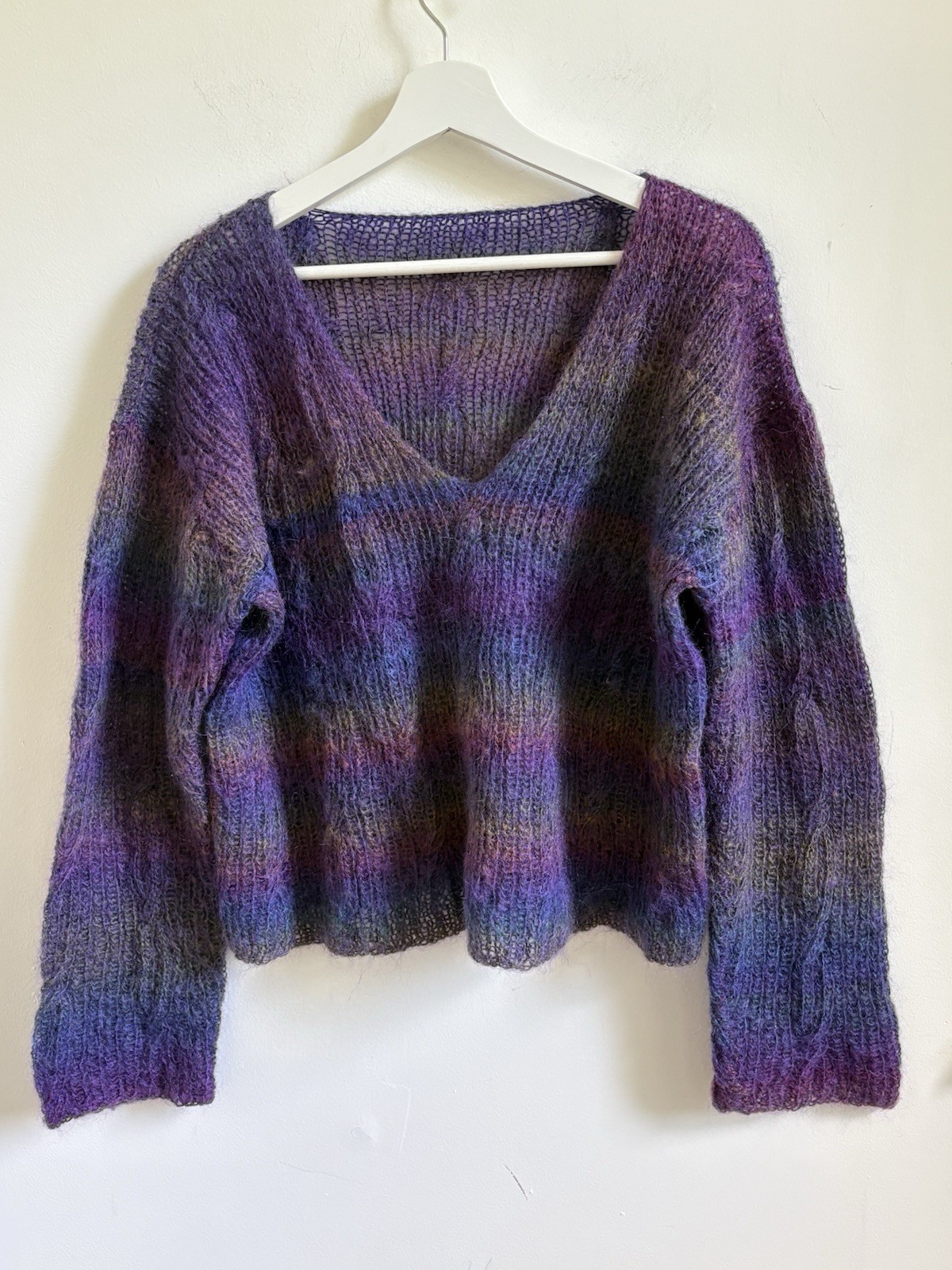 Fuzzy Ombre Purple Multicolor Open Knit Pullover Sweater Sz M