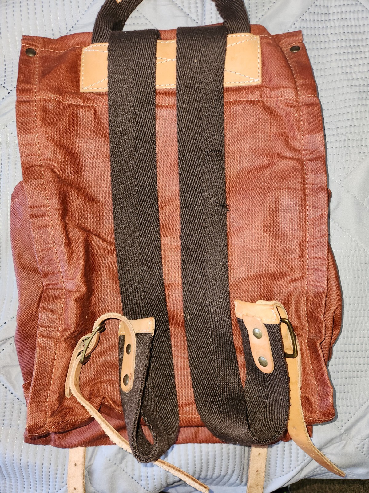 Will Leather Goods Waxed Coated Tan Canvas Leather Backpack Multi Pocket