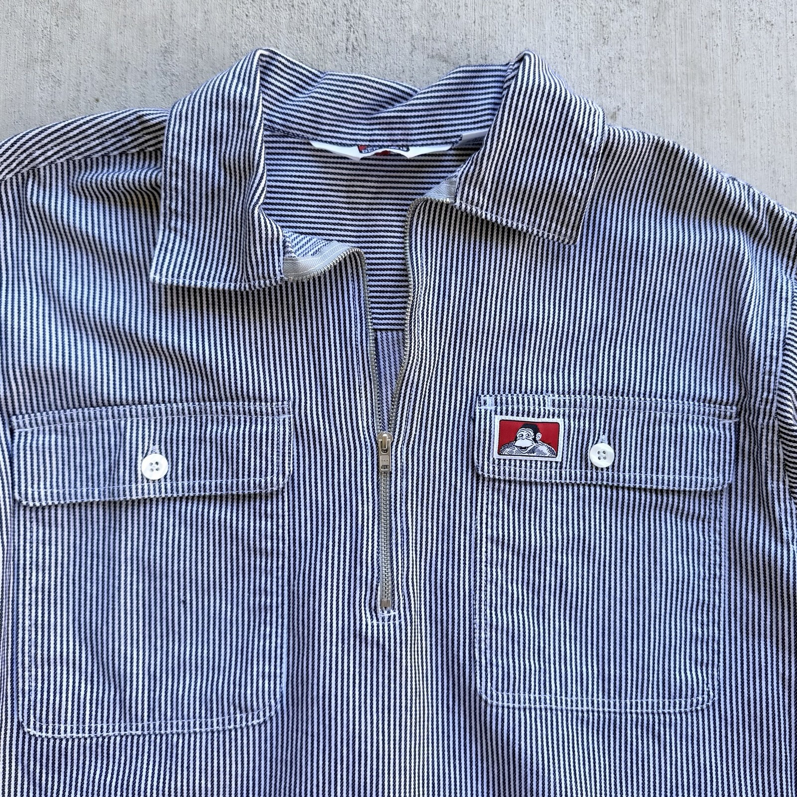 Vintage Ben Davis 1/2 Zip Shirt Long Sleeve Hickory Stripe Conductor Size Medium