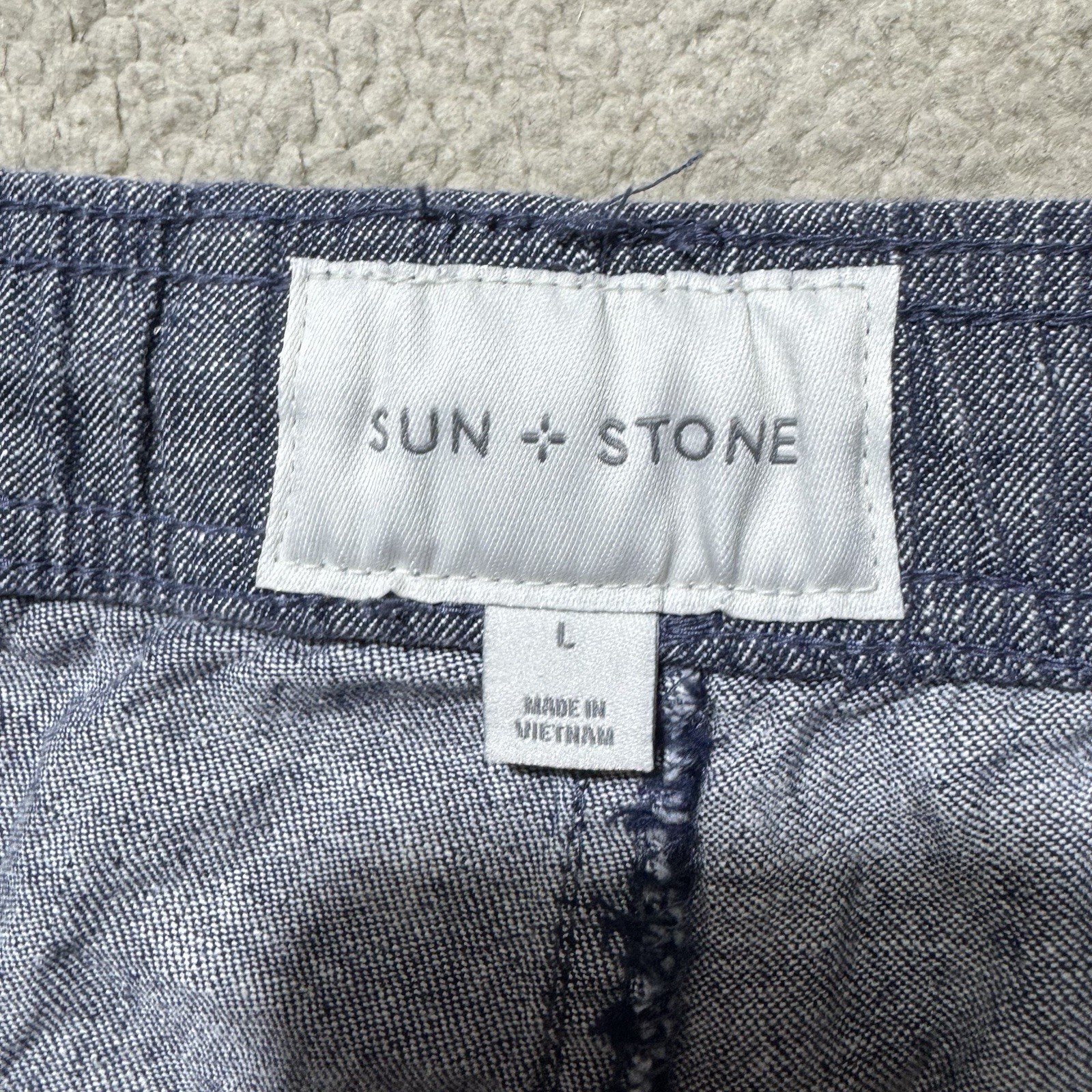 Sun + Stone Pants Mens Large Linen Joggers Basic Navy Stretch Drawstring 34×26.5