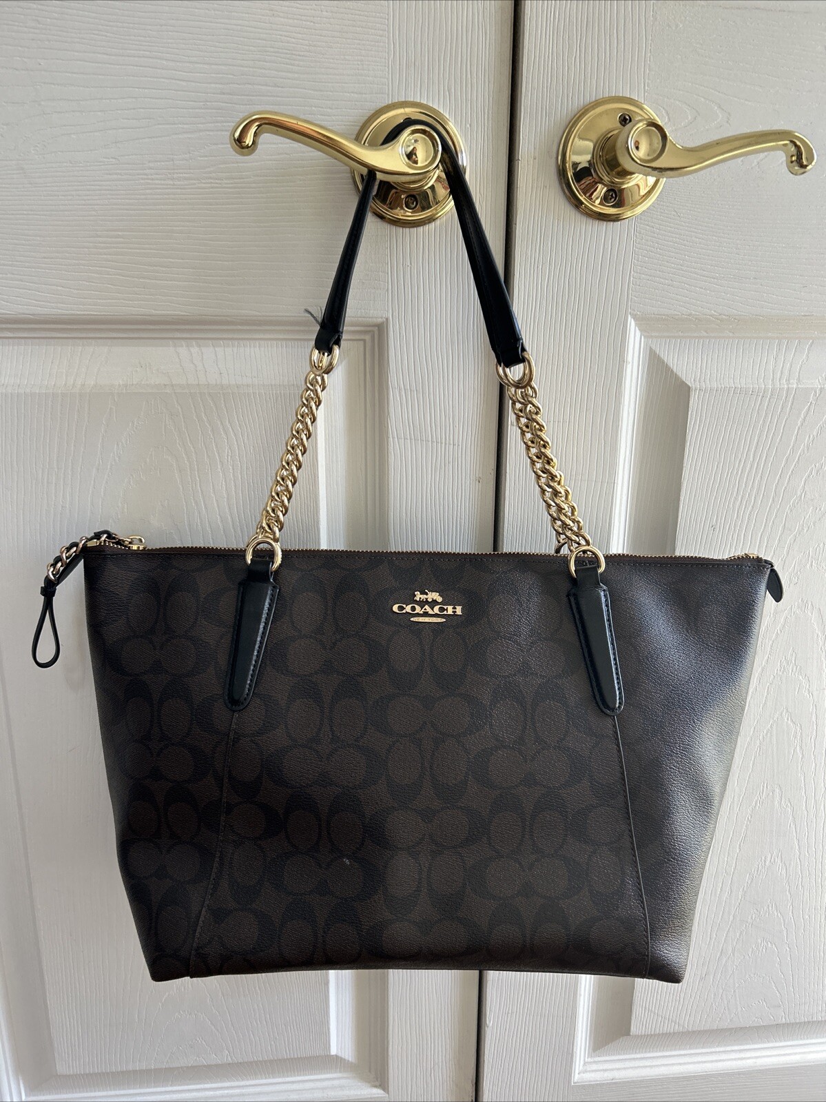 Coach Signature Ava Chain Brown/black Tote Shoulder Bag F23526