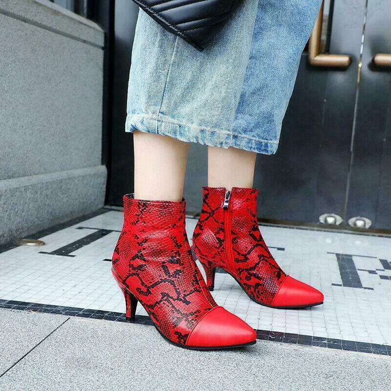 Chic Women’s Snake Pattern Ankle Boots Dress Party Casual Western Side Zip Shoes