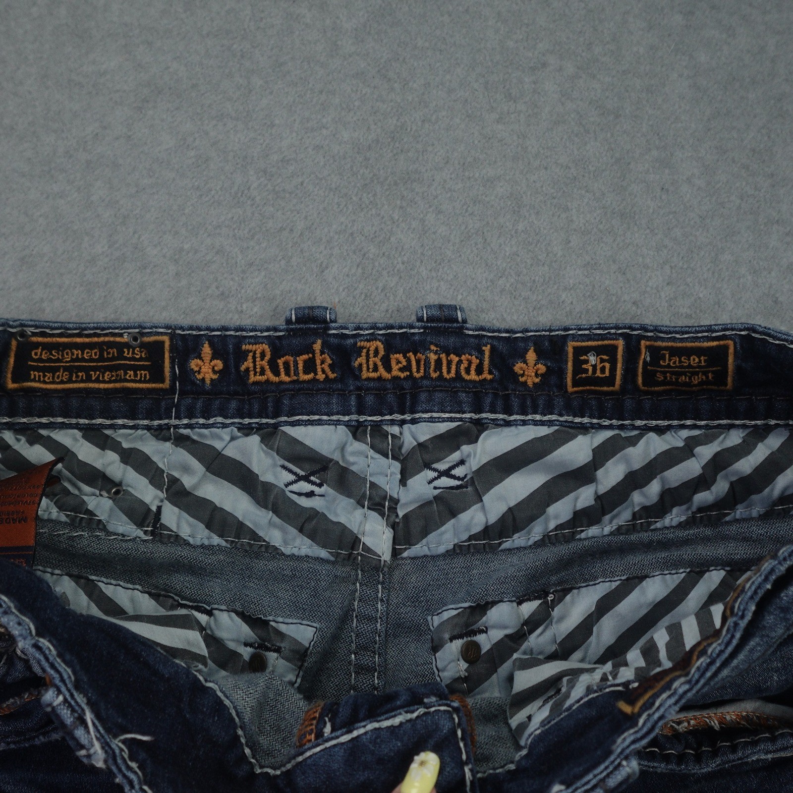 Rock Revival Jeans Mens 36 Blue Distressed Stitch Jaser Straight Denim