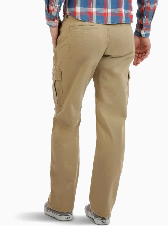 Men’s Wrangler Flex Cargo Pants Relaxed Fit Tech Pocket Elmwood Khaki ALL SIZES