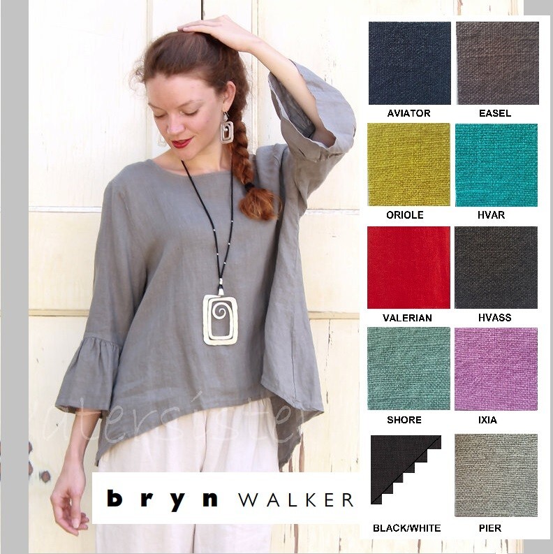 BRYN WALKER Light Linen FRAN SHIRT A-Line Top Bell Sleeves XS S M L XL COLORS