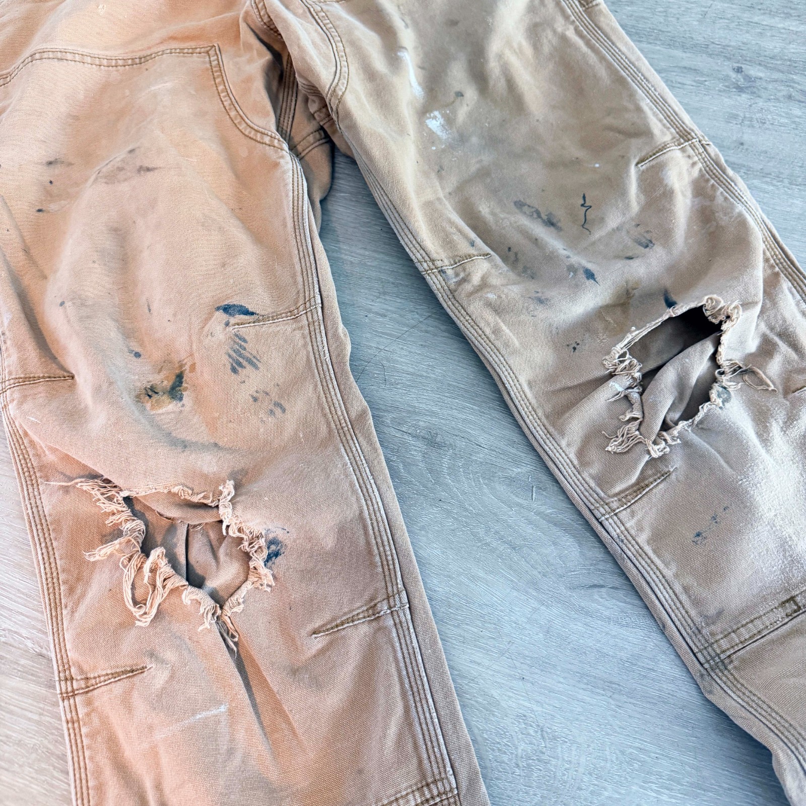 Carhartt 102802 Double Front Duck Utility Work Pants Mens 31×34 Brown Distressed