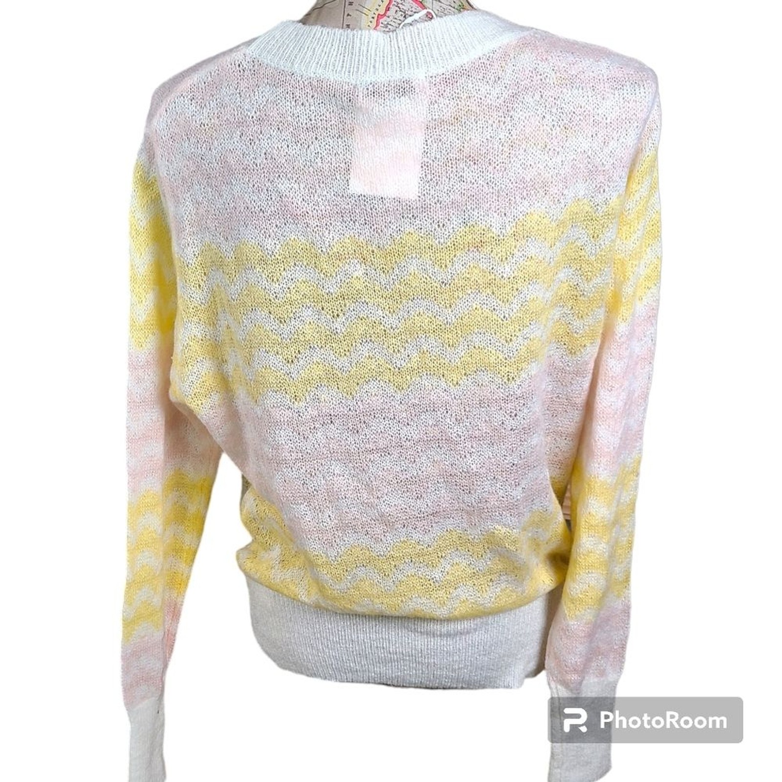 FRNCH Paris Ninette Size Medium Cream Pastel Wavy Stripe Lightweight Sweater NWT