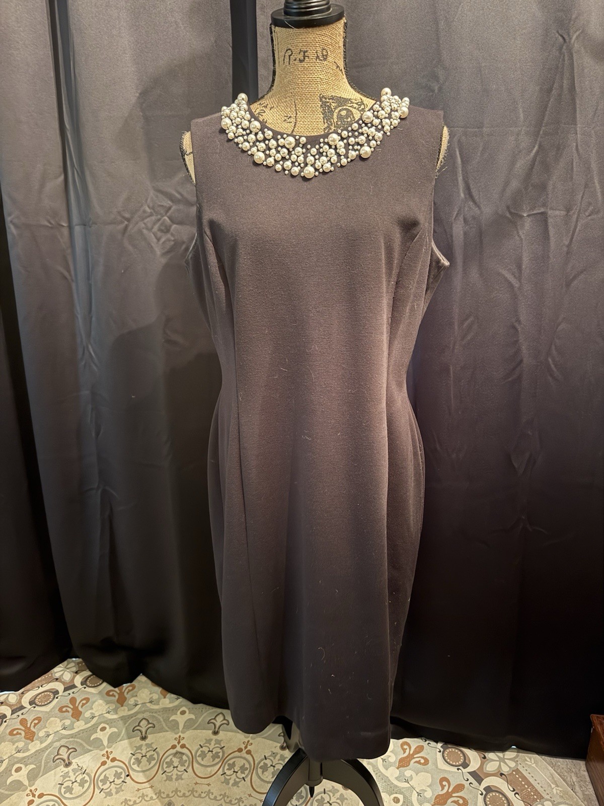 New Directions Black Round Neck Sleeveless Sheath Beaded Knee Dress Size 14