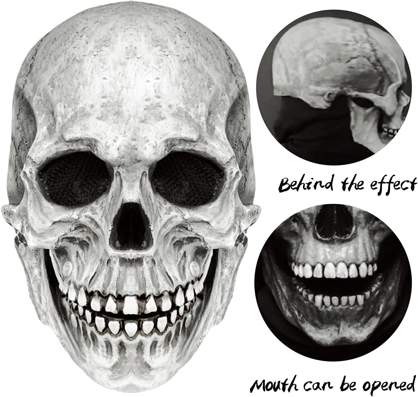 Realistic Full Head Skull Mask with Movable Jaw for Halloween Cosplay, Creepy…
