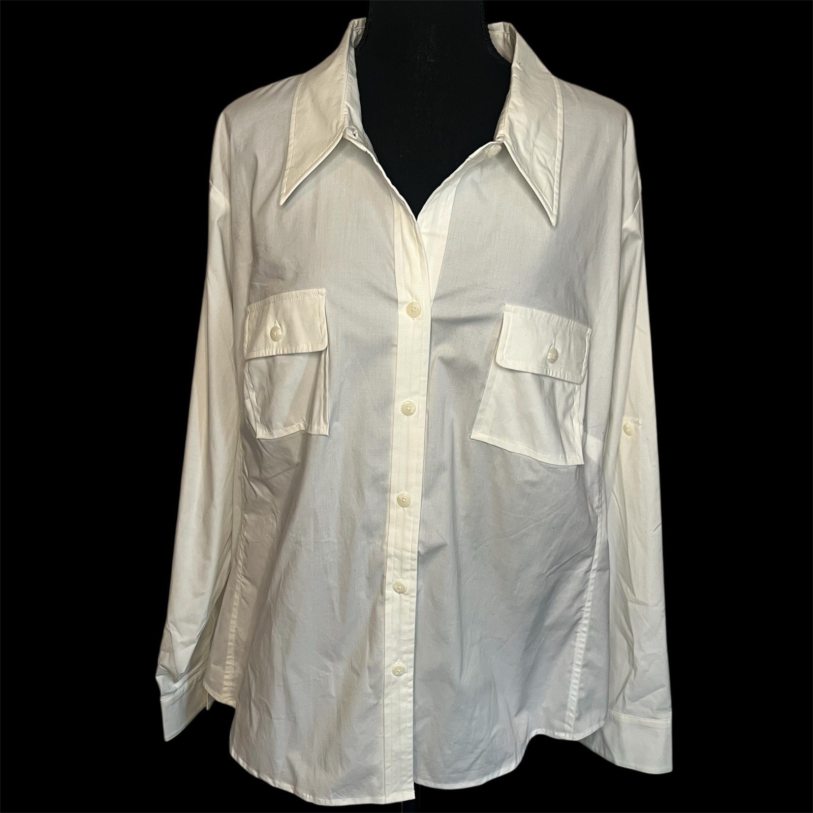 NWT TravelSmith Womens 3X White Button Shirt Nanotex Spill Resistant Cotton