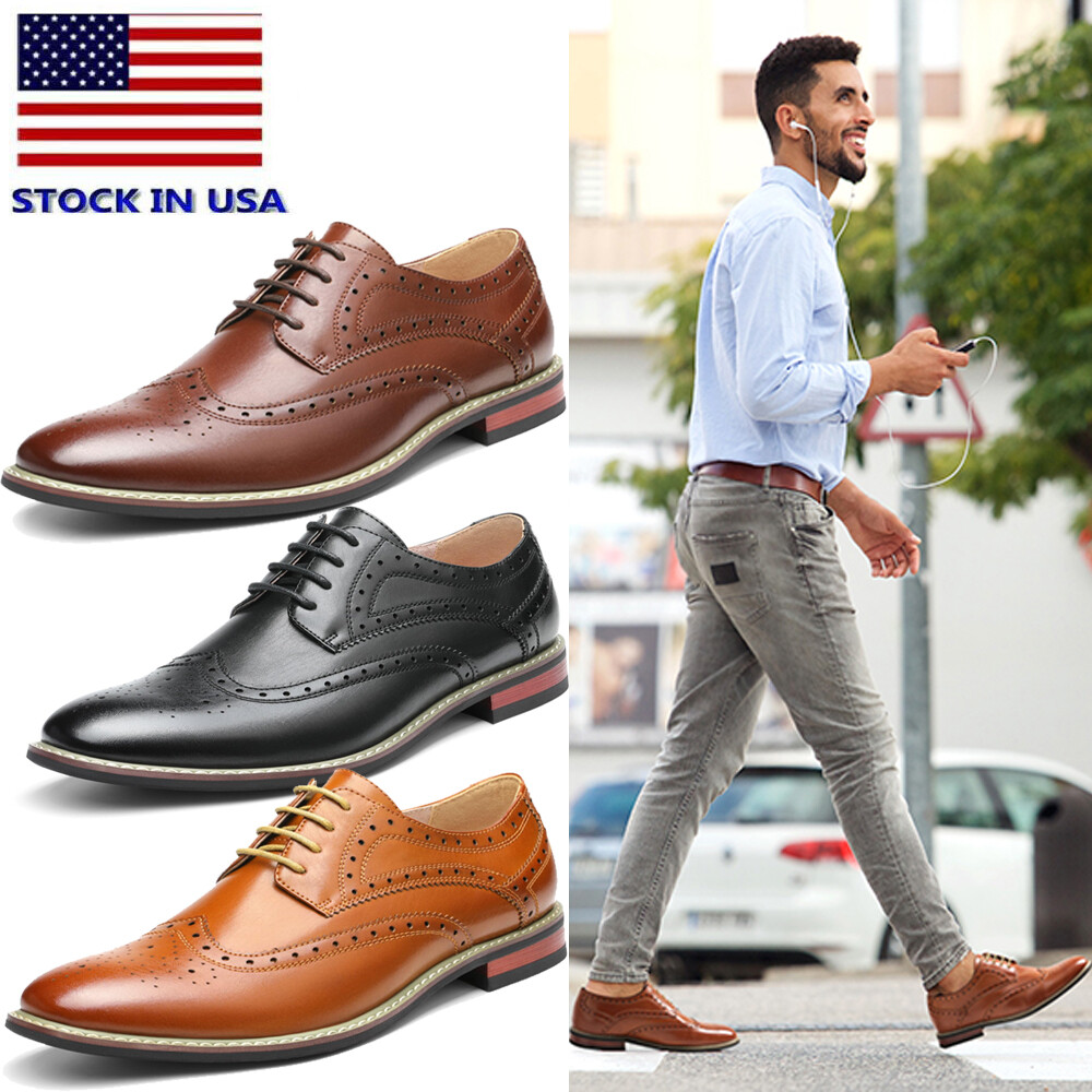 Men Classic Dress Shoes Formal Oxford Wingtip Lace Up Business Shoes US Size