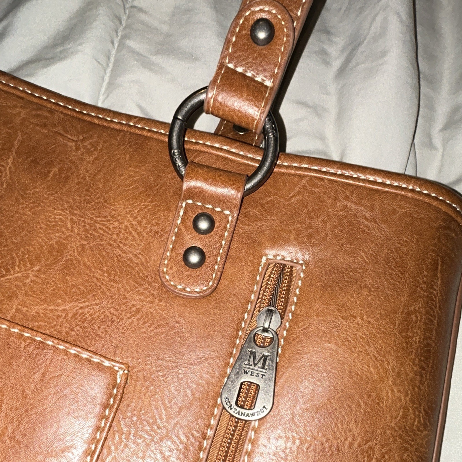 Montana West Brown Western Geometric Studded Tote Zip Inner/Outer Pockets