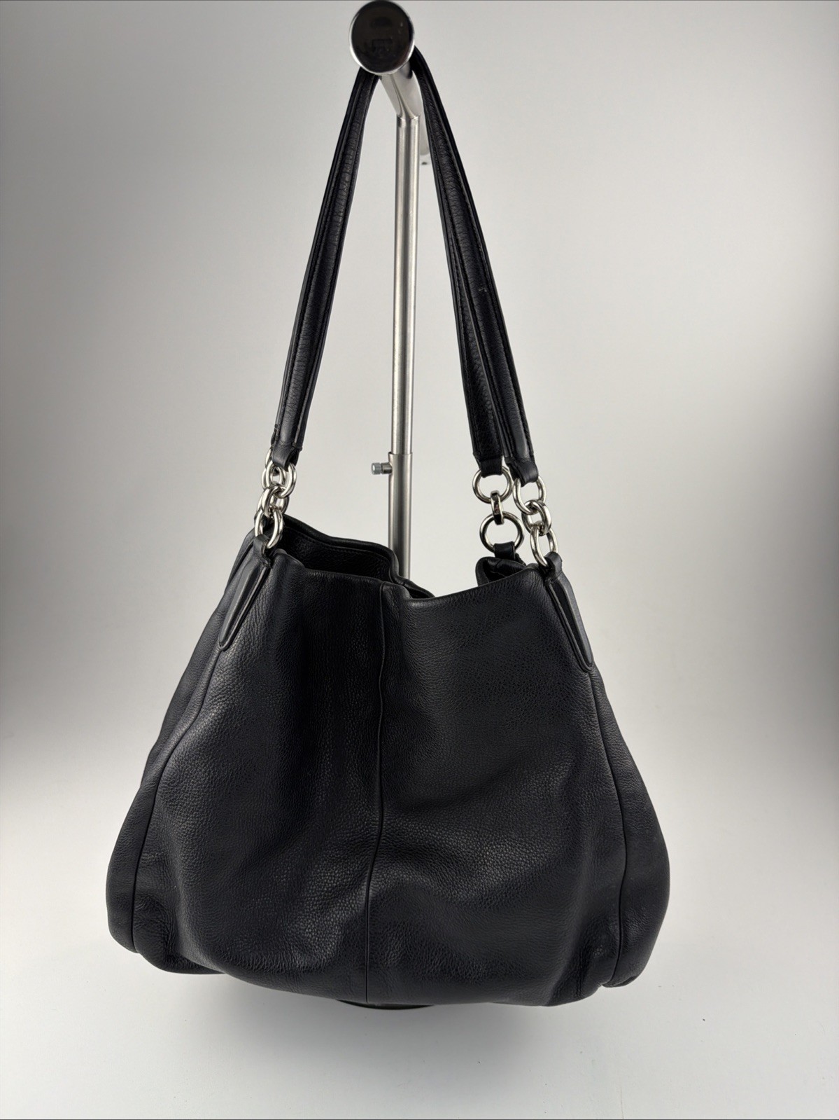 Coach Black Pebbled Leather Madison Phoebe Shoulder Bag Handbag Silver Accents