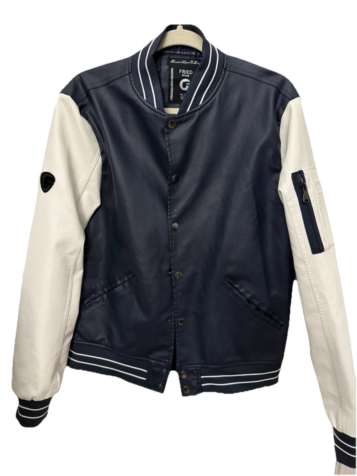 NYC Fried Denim Vest Faux Leather, Full Zip, Size M