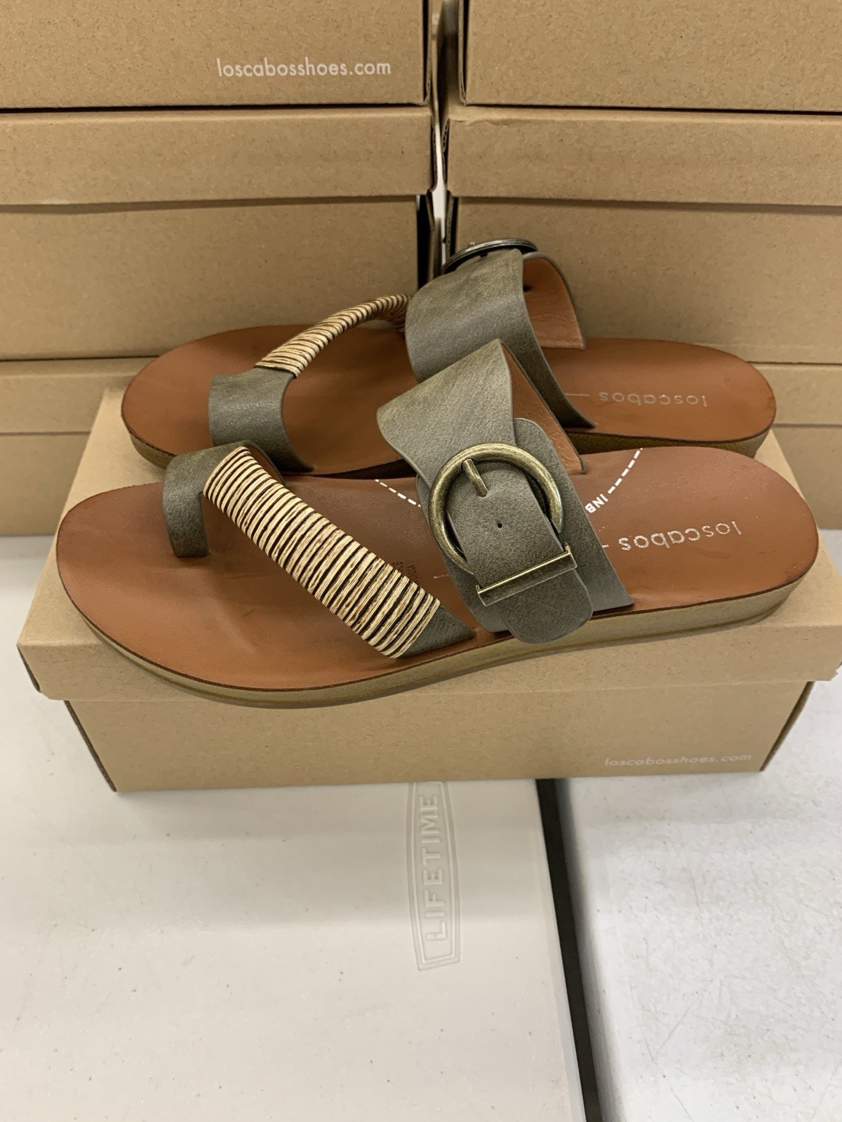Los Cabos Bria Thong Sandal Women’s 38 39 40 41 Khaki L2305 Brown