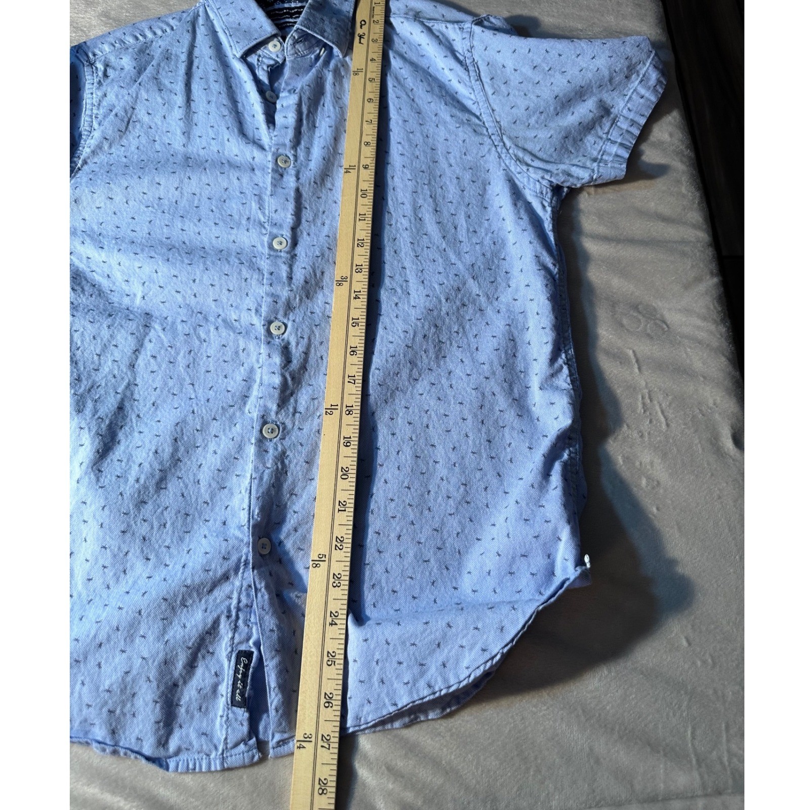 Denim & Flower Ricky Singh Mens Medium Blue Dragonfly Print Cotton Button Down