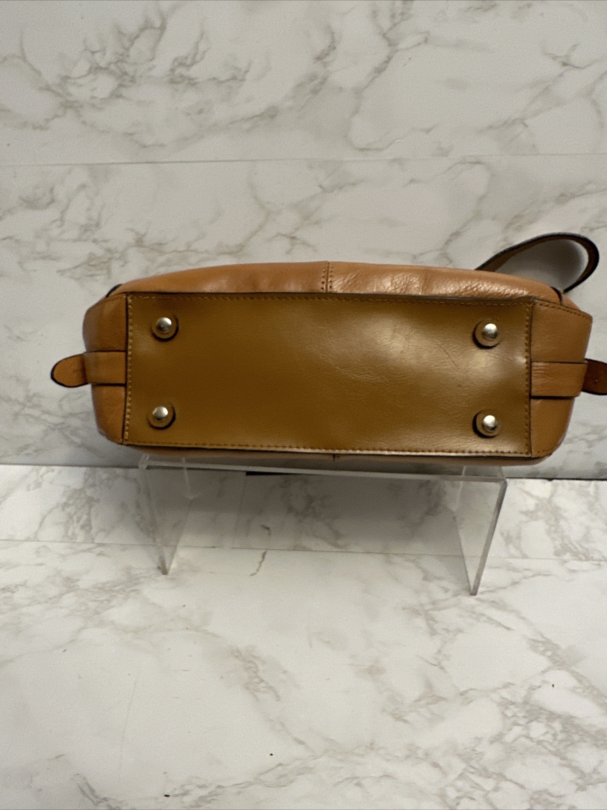 Kenneth Cole Reaction Brown PVC Corpotate Shoulder Bag Trim Baguette 5x11x3.5”