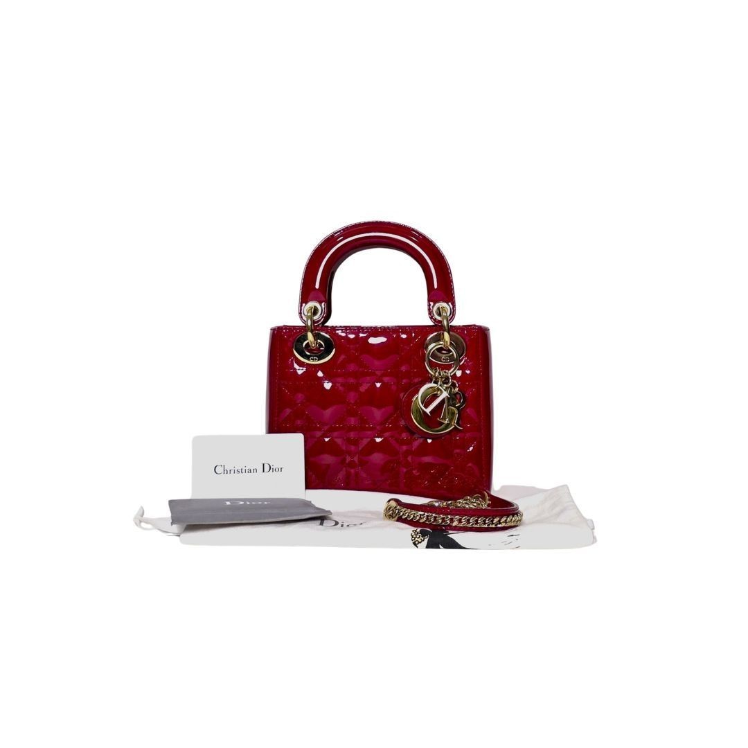 Dior Lady Mini Patent Red GHW Bag 17x15x5cm Serial Number: 28-MA-0178