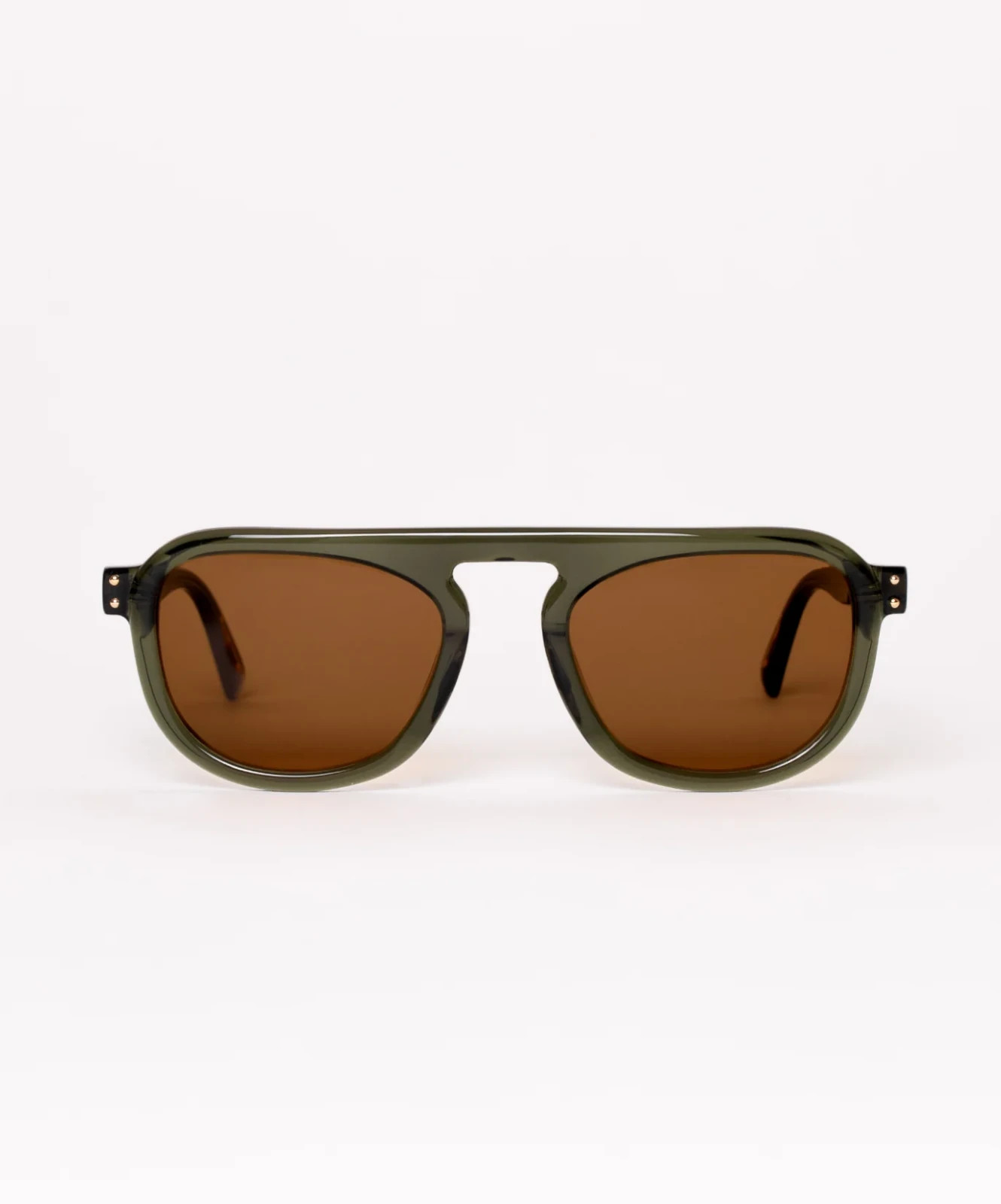 Sardine Stevie Aviator Sunglasses Amber Dip Green Acetate New Cabana Case UV