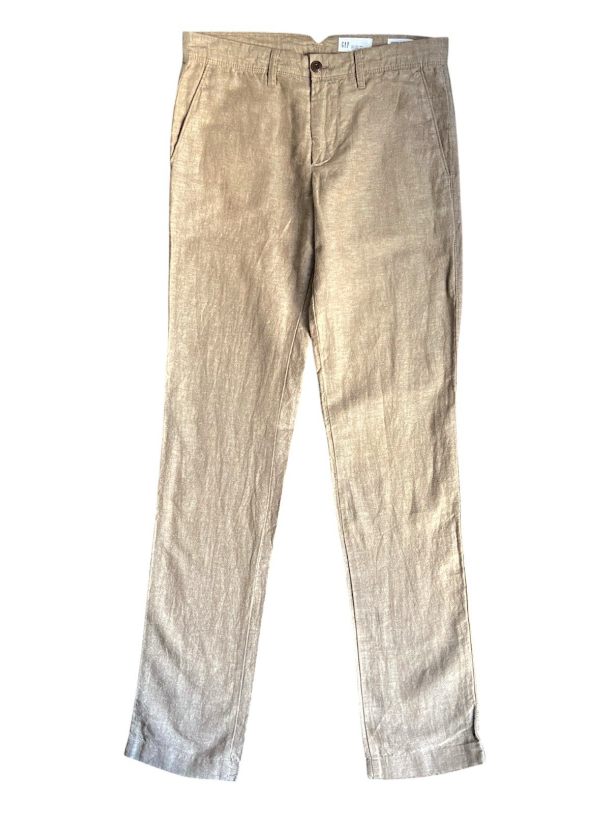GAP | Men’s Slim Brown Chino Pants Straight Leg Linen Blend Trouser | Size W29