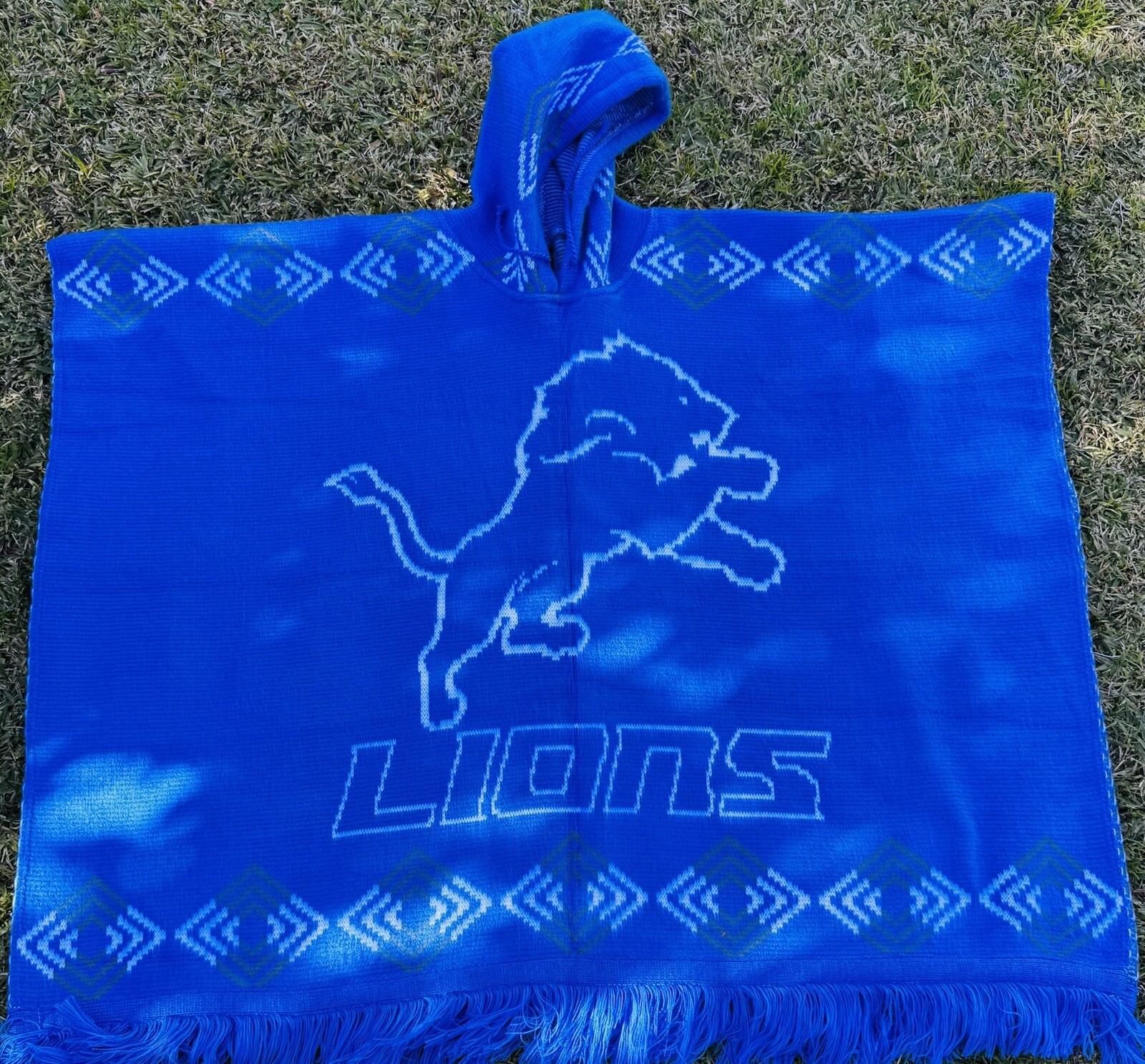 Detroit Lions Alpaca Wool Poncho American Football, Hooded,Made In Ecuador