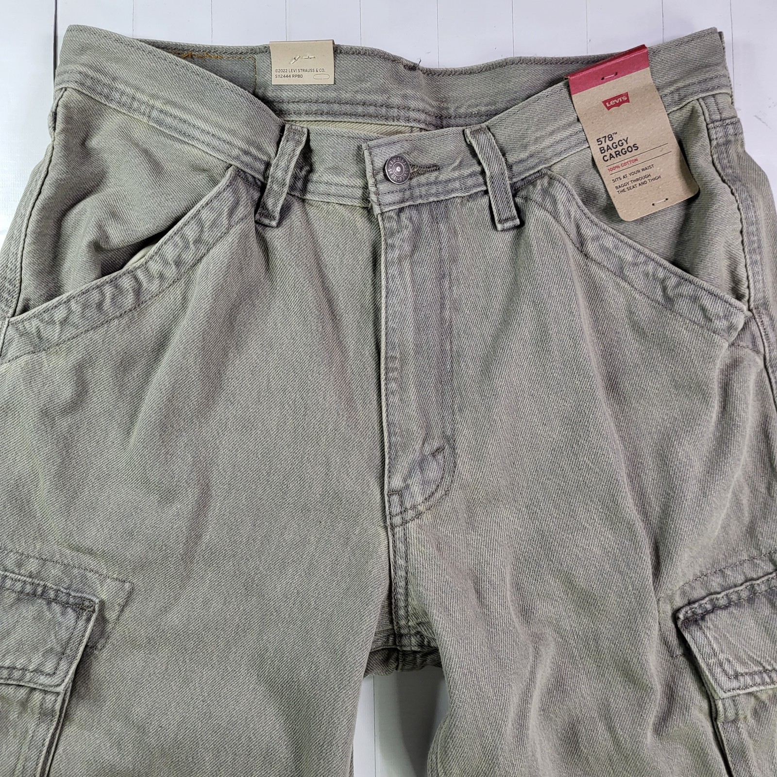 Levi’s 578 Baggy Fit Cargo Jeans 32×32 Mens Light Gray New With Tags Denim