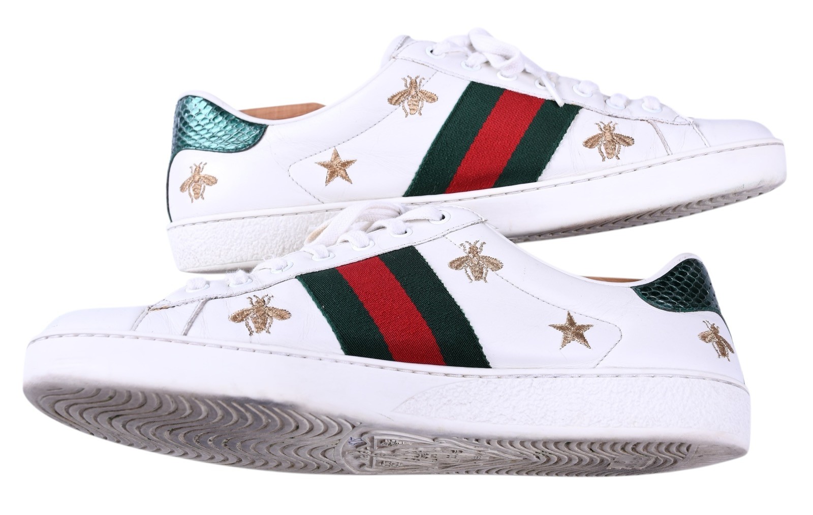 Gucci Ace Bee Star Sneakers Whie Leather Web Stripe Mens UK 9 – US 10
