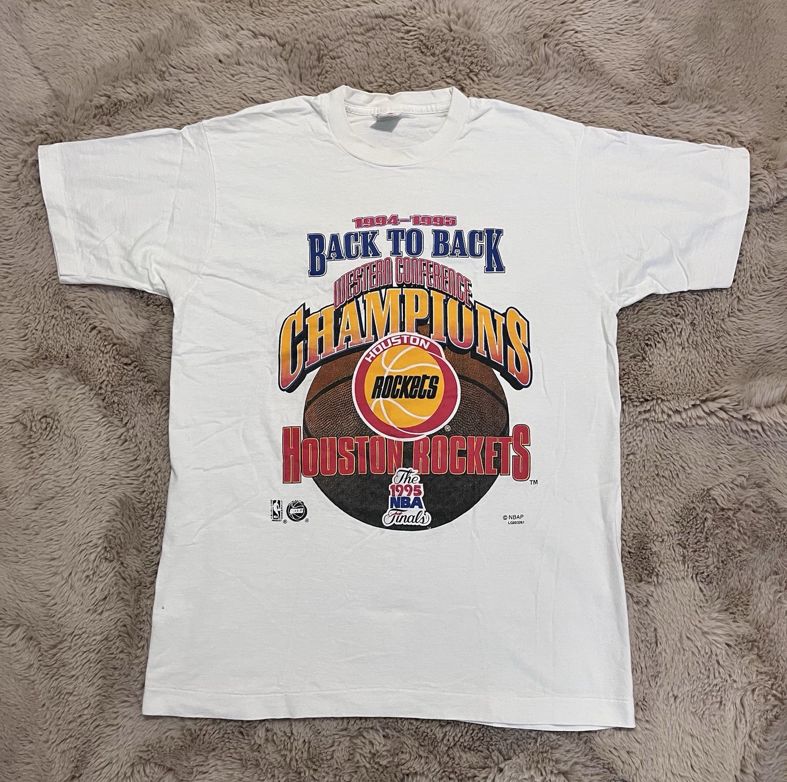 Vintage 1995 Houston Rockets Western Conference Back To Back Champions TShirt L
