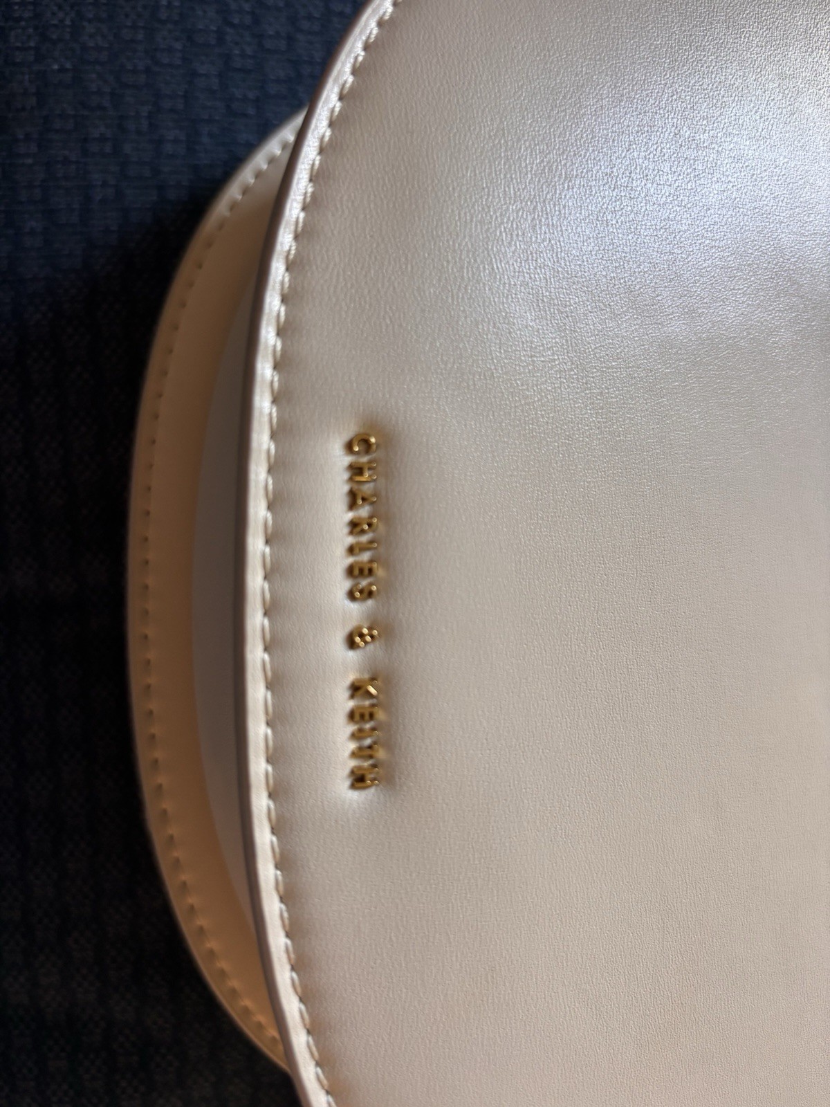 Charles & Keith Women’s Beige Semi-Circle Shoulder Bag, Buckle, Gold Hardware